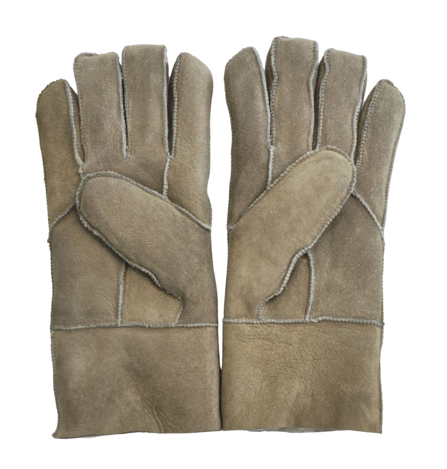 Infinity Leather Unisex Stone Sheepskin Suede Gloves with Roll Up/Down Cuff fingervantar dam – bild 2