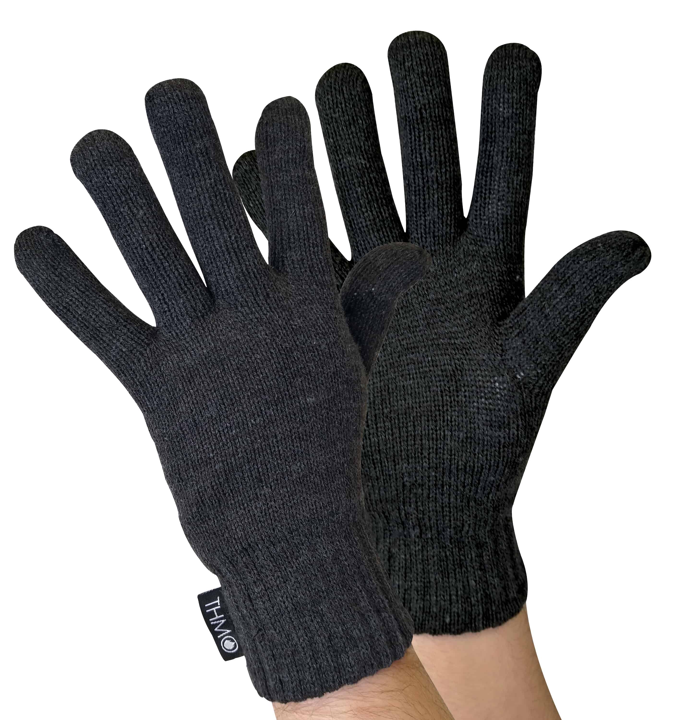 THMO - Mens Knitted Thermal 40g 3M Thinsulate Insulation Gloves - Charcoal - Size Medium