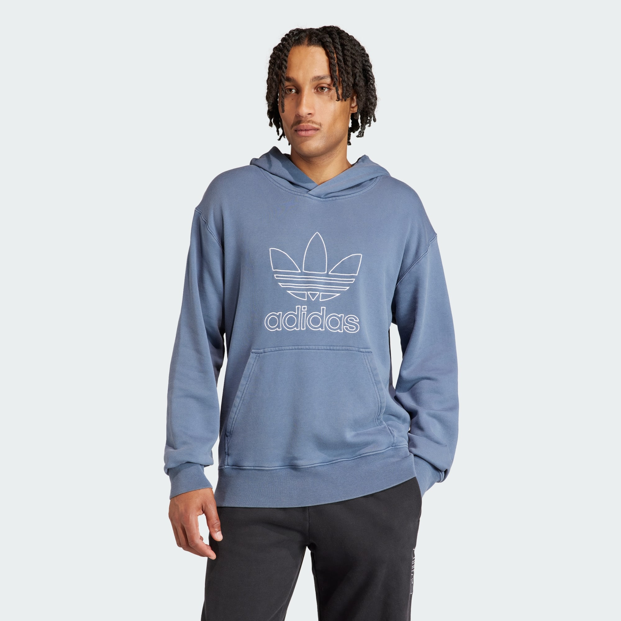 adidas Originals Mens Adicolor Outline Trefoil Hoodie - Blue Cotton - Size Large