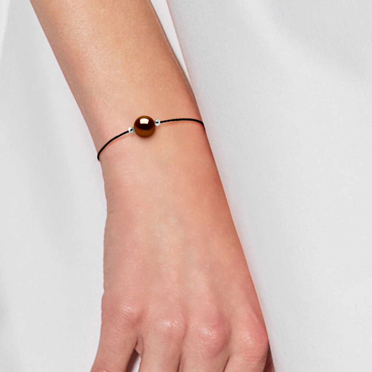 Diadema Armband Svart Nylon Sötvattenspärla Chokladfärg dam – bild 2
