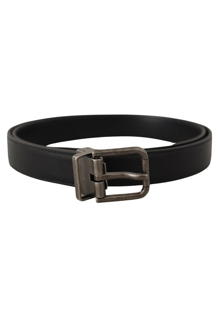 Dolce & Gabbana Mens Black Plain Leather Vintage Logo Metal Buckle Belt - Size 85 cm