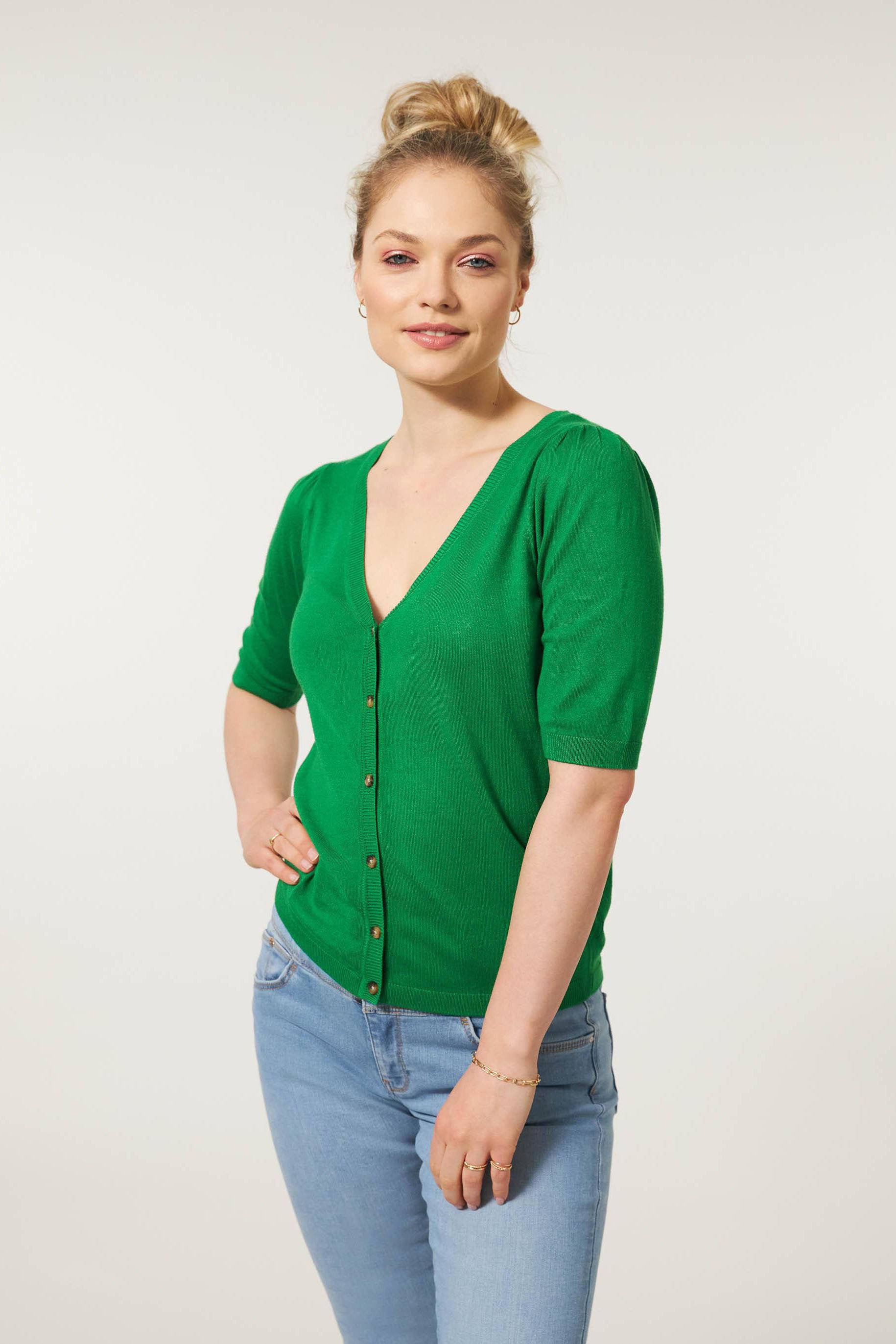 Miss Etam fijngebreid vest Eline groen