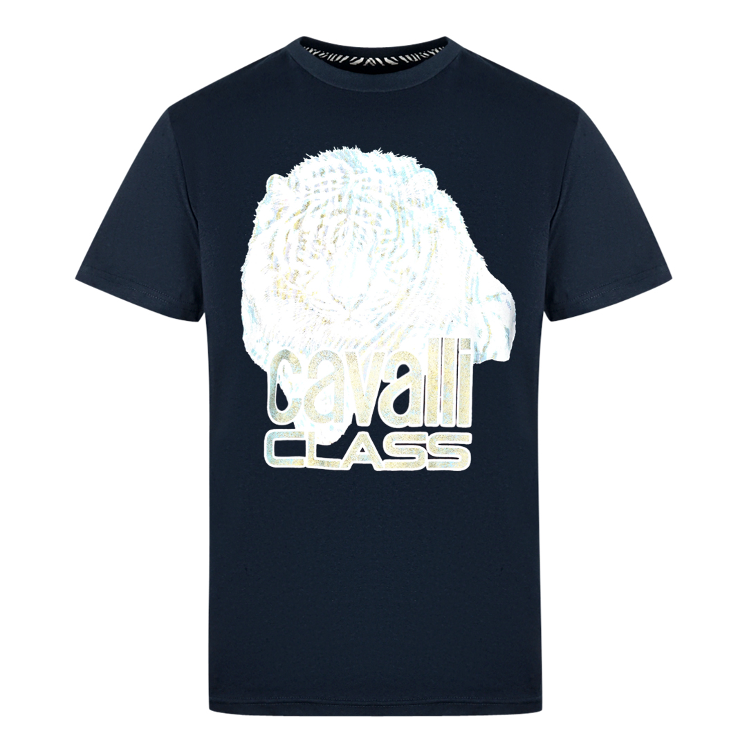 Thumbnail - Cavalli Class Großes Tiger-Logo Navy T-Shirt