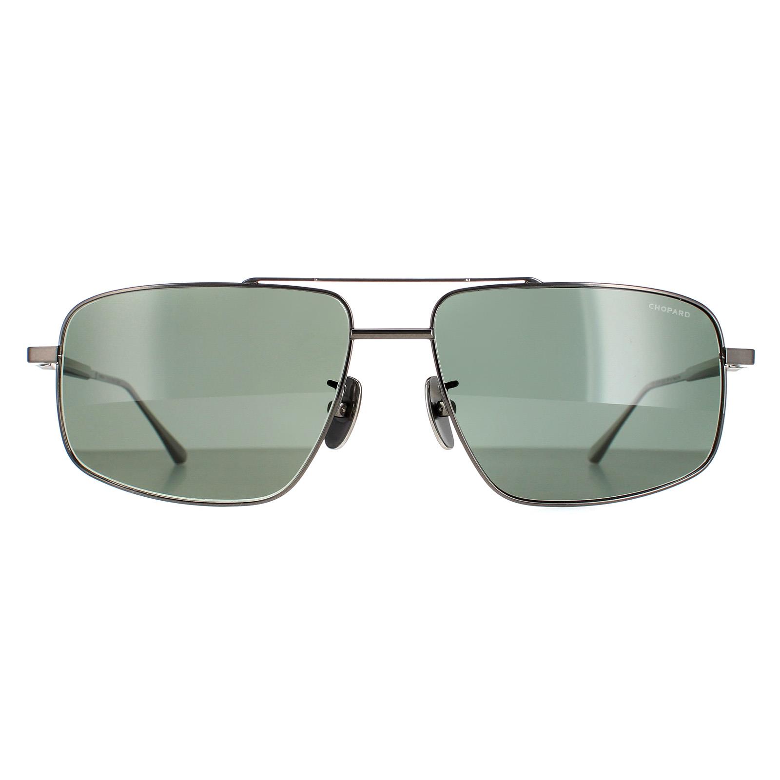 Chopard Aviator Mens Total Shiny Gunmetal Grey Green Polarised SCHF21M - Black Metal (archived) - One Size