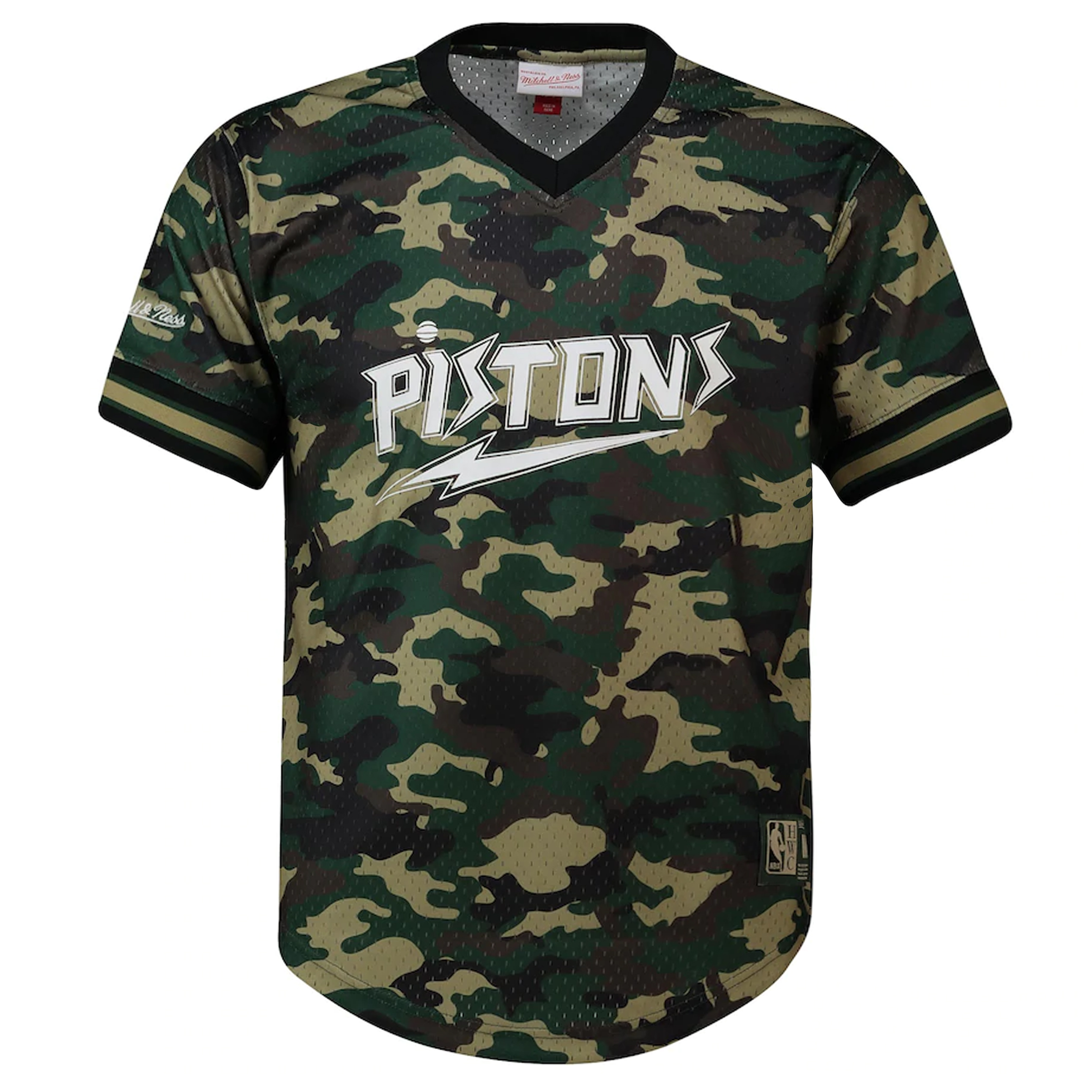 Mitchell & Ness NBA Detroit Pistons Mens Camo Mesh T-Shirt - Green - Size Small