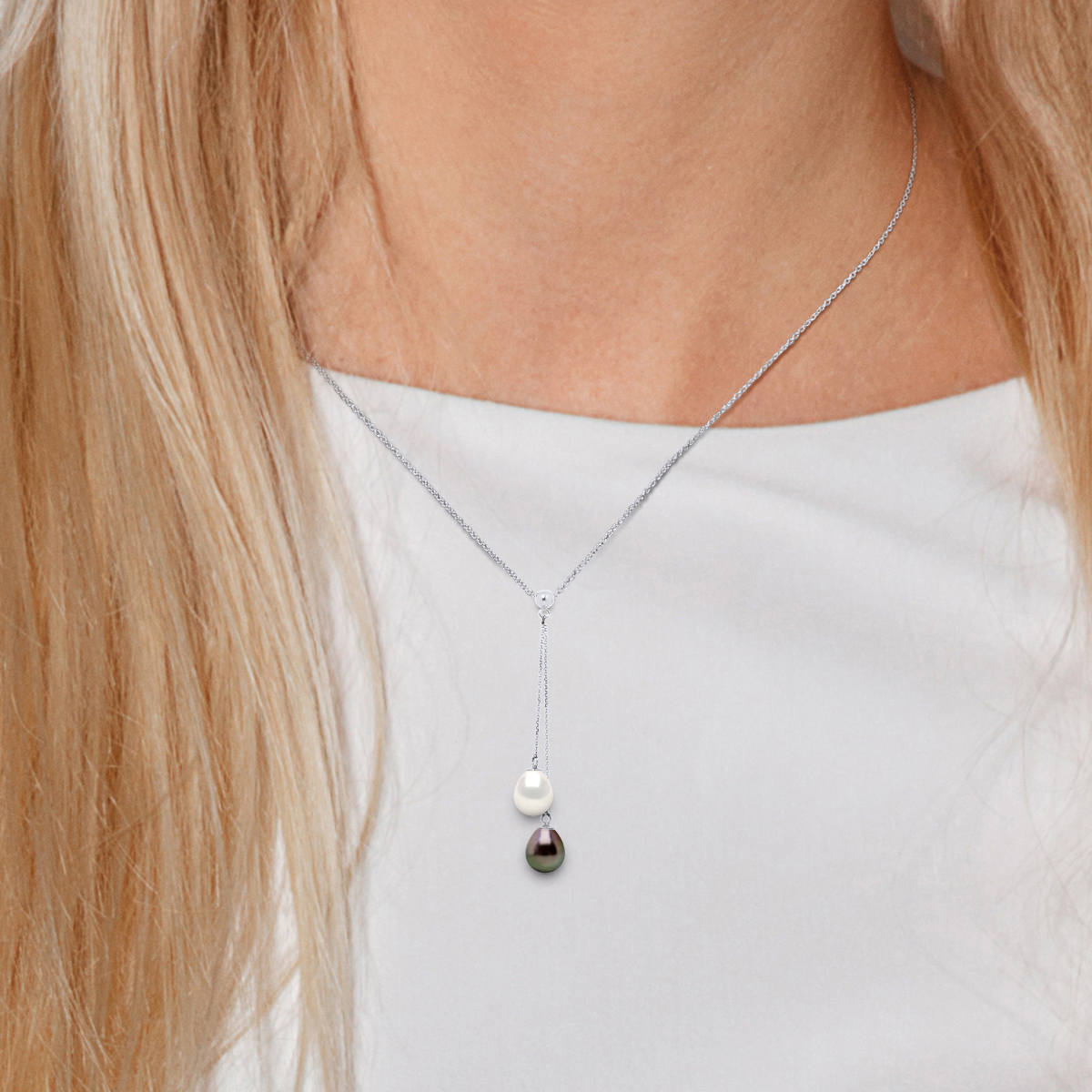 Diadema Halsband You & Me 2 äkta sötvattenspärlor och Tahitipärlor Vitguld dam – bild 2