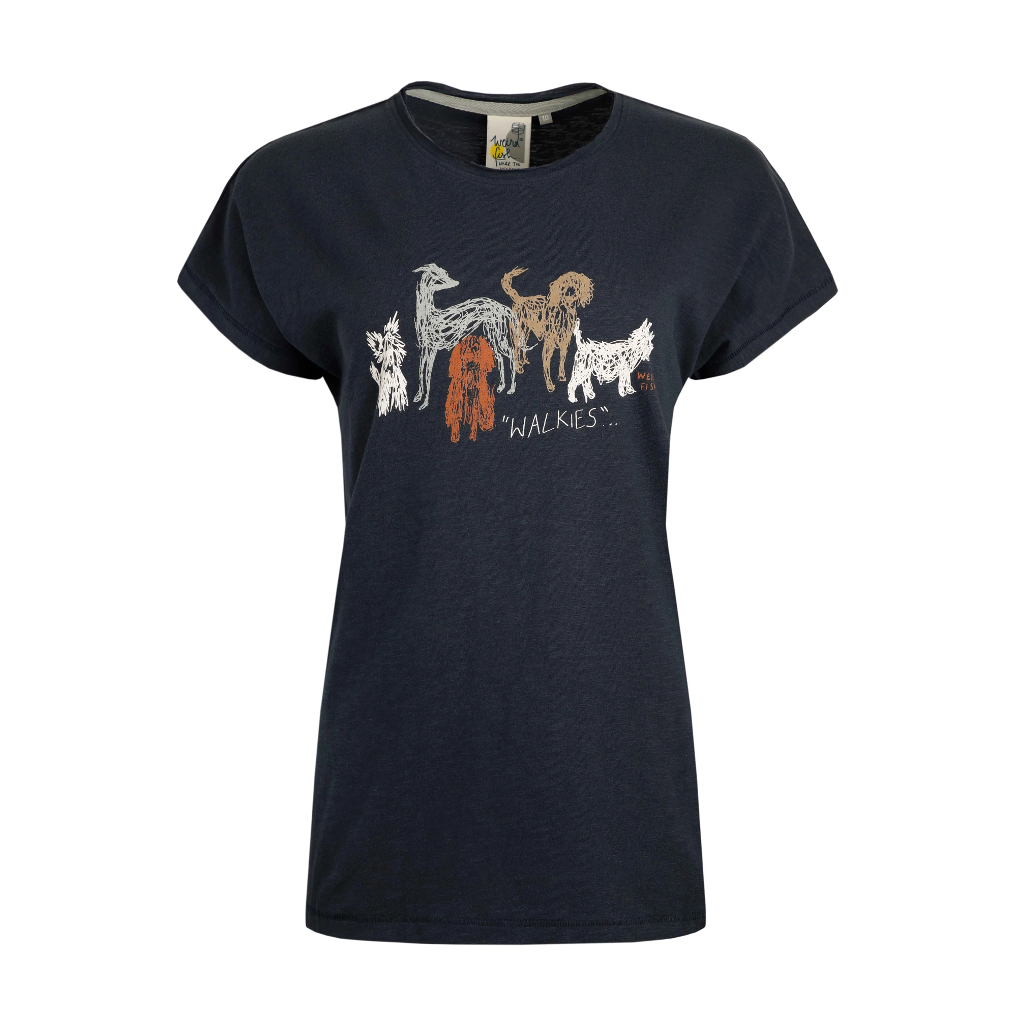 Weird Fish Womens/Ladies Walkies Slub Organic T-Shirt (Navy) - Size 12 UK