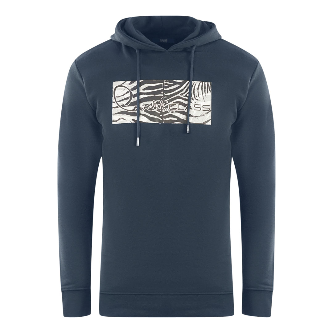 Thumbnail - Cavalli Class Kapuzenpullover in Marineblau mit Zebramuster und Logo