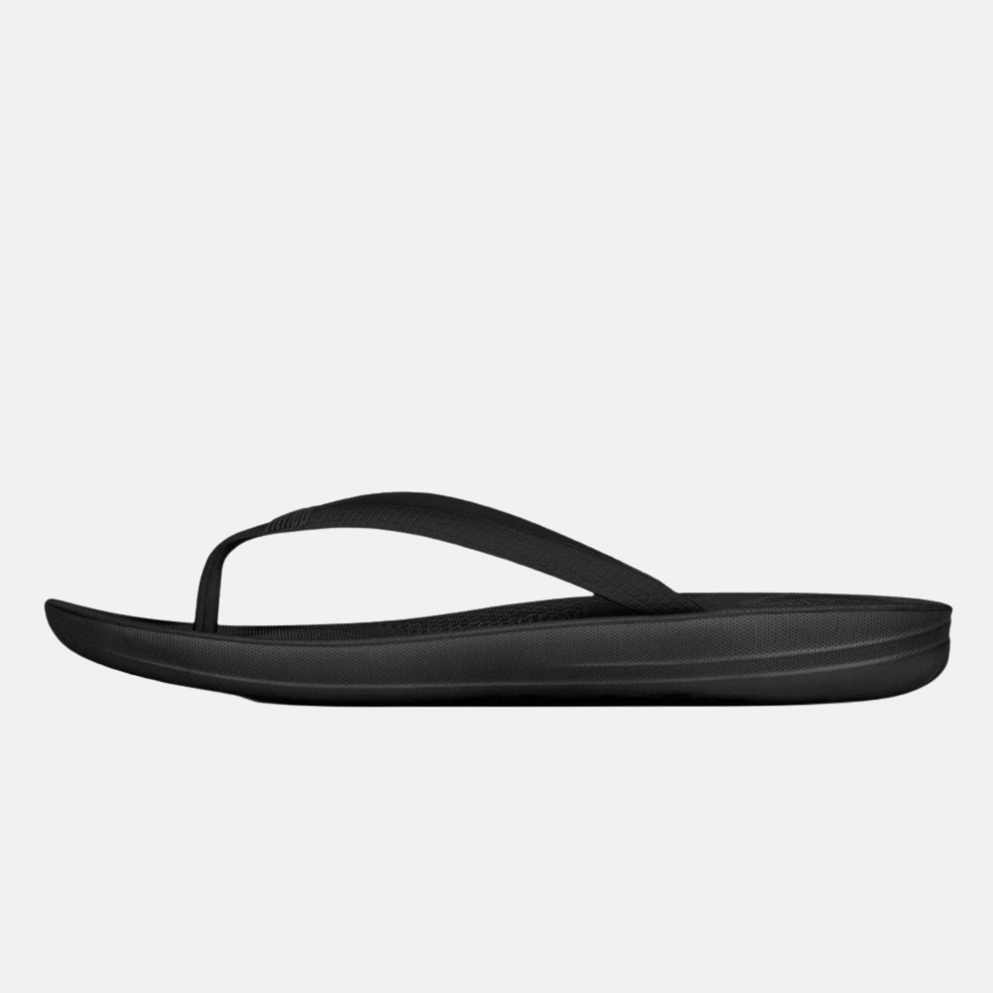 Fitflop Womens Iqushion E54-090 All Black Flip Flops Rubber - Size Uk 8