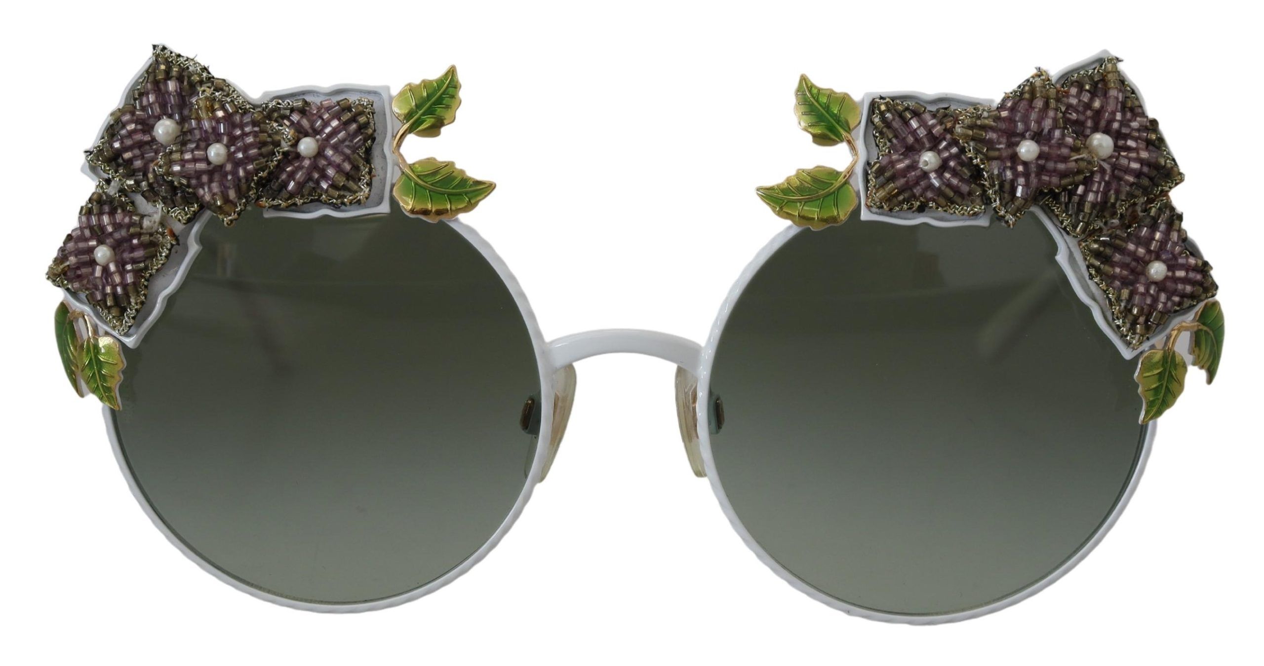 Dolce & Gabbana Womens Floral Embellished Metal Frame Round Sunglasses – Gold – One Size
