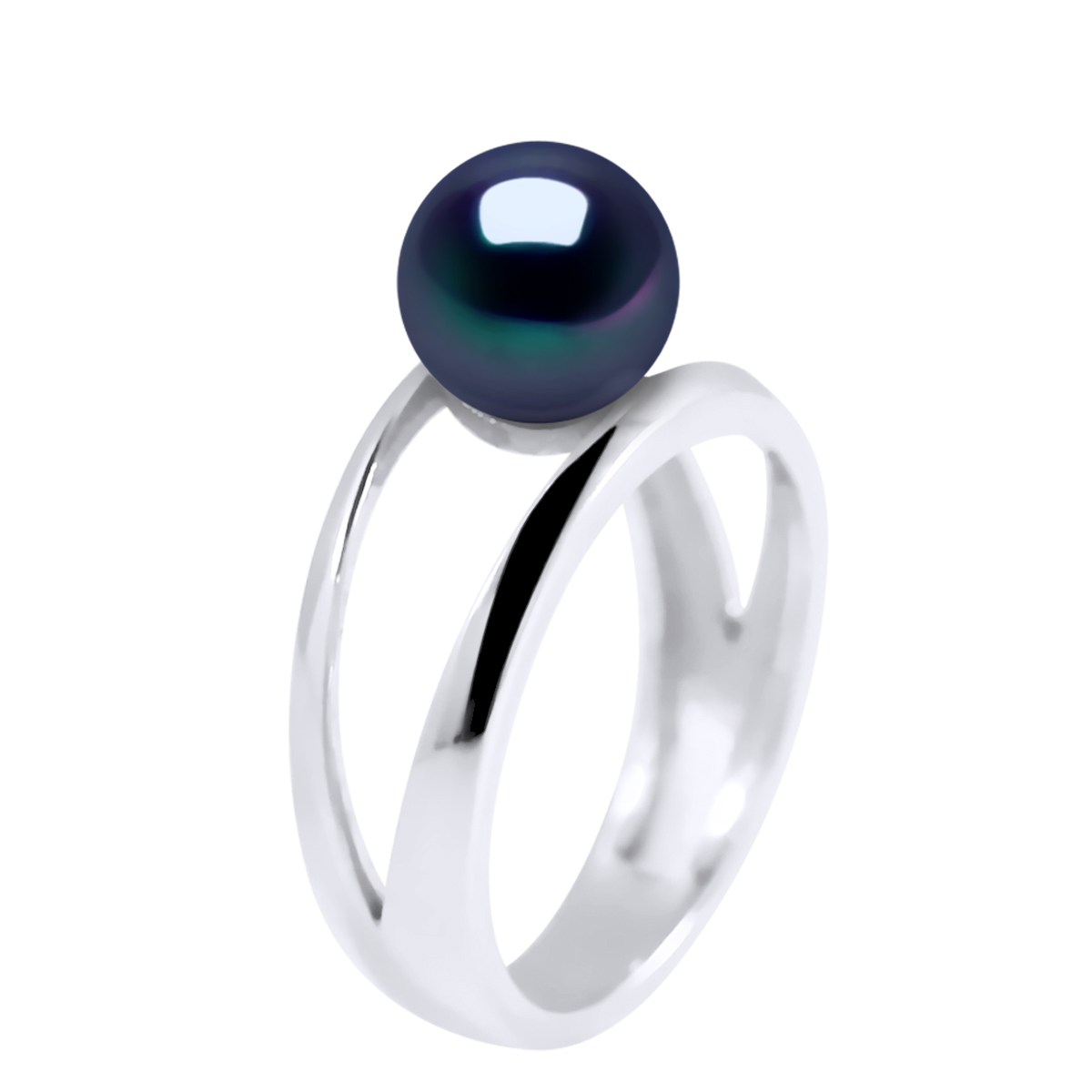 Thumbnail - DIADEMA - Ring in Weißgold - Echte Süßwasserperlen - Schwarzer Tahitian Style