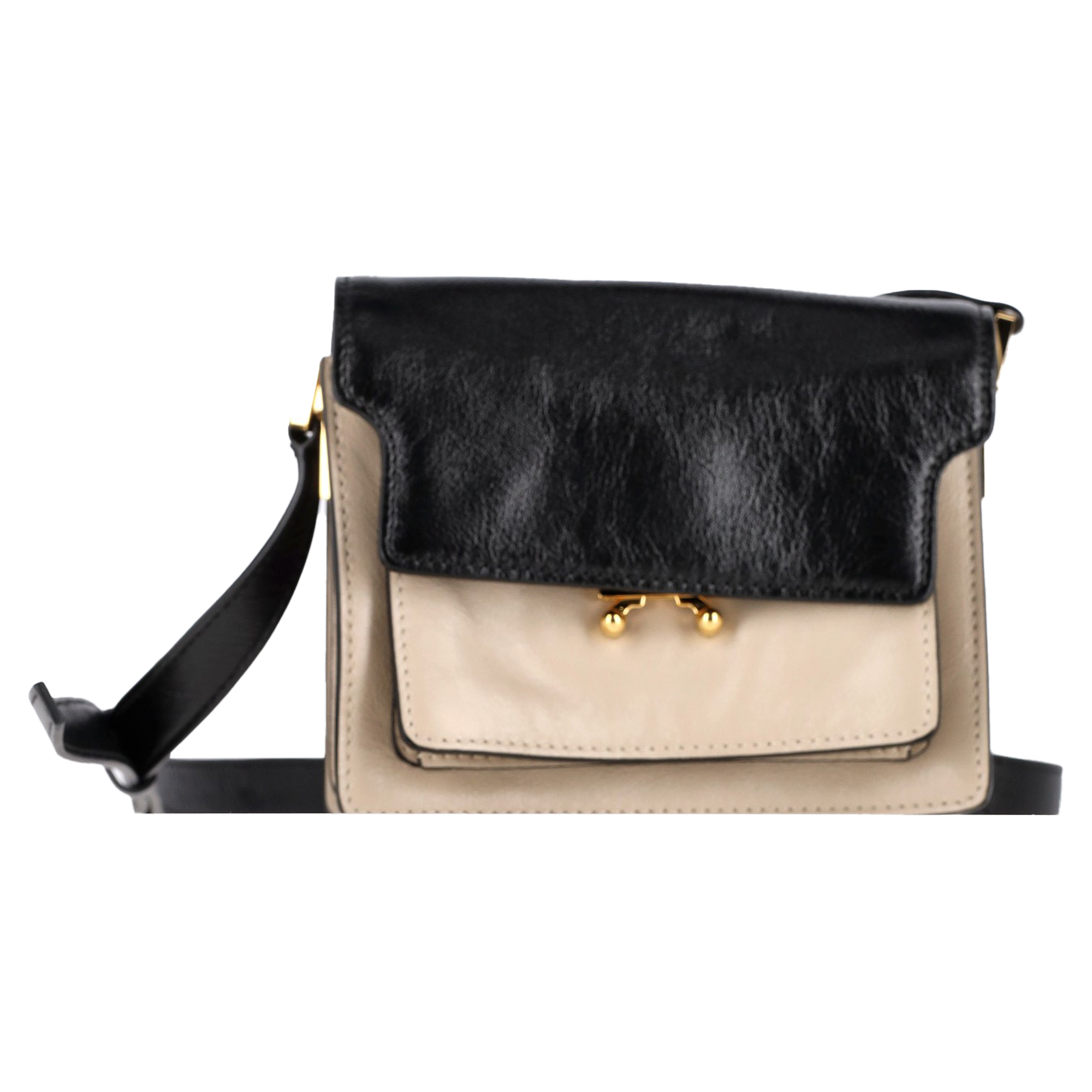 Marni Pre-owned Womens Trunk Mini Color-Block Shoulder Bag in Beige Leather – One Size