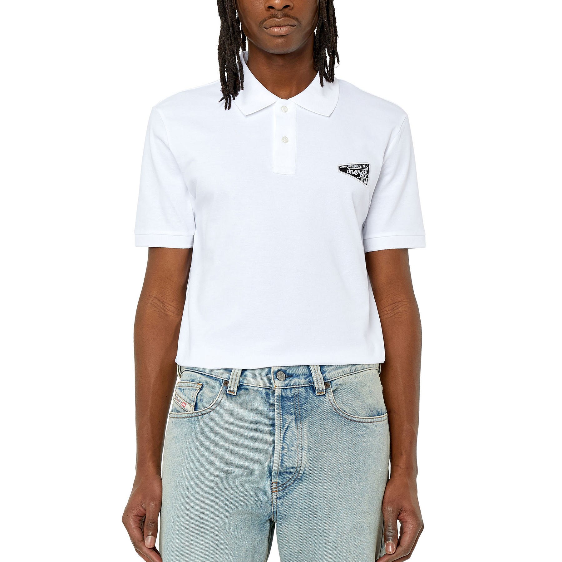 Diesel T-SMITH-G3 Mens Polo T Shirts Casual Golf Tee - White Cotton - Size X-Large