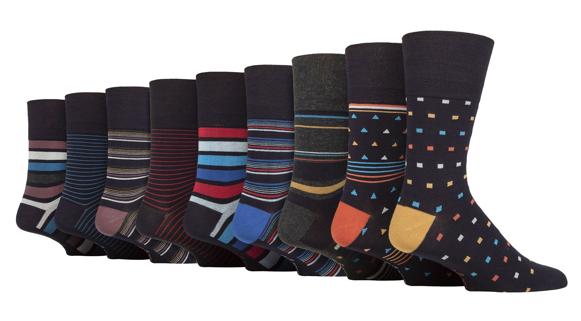 Thumbnail - 9 Pack Herren Bambus-Socken | Gentle Grip | Extra Wide Loose Top nicht elastische Socken - SOMRM070809