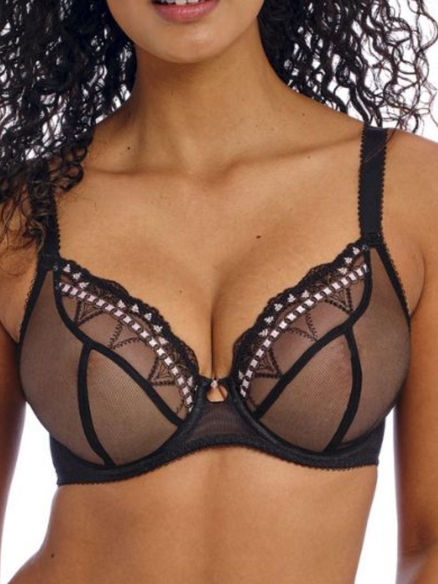 Freya Womens Loveland Sheer Plunge Bra - Boudoir Noir - Black Polyamide - Size 28D