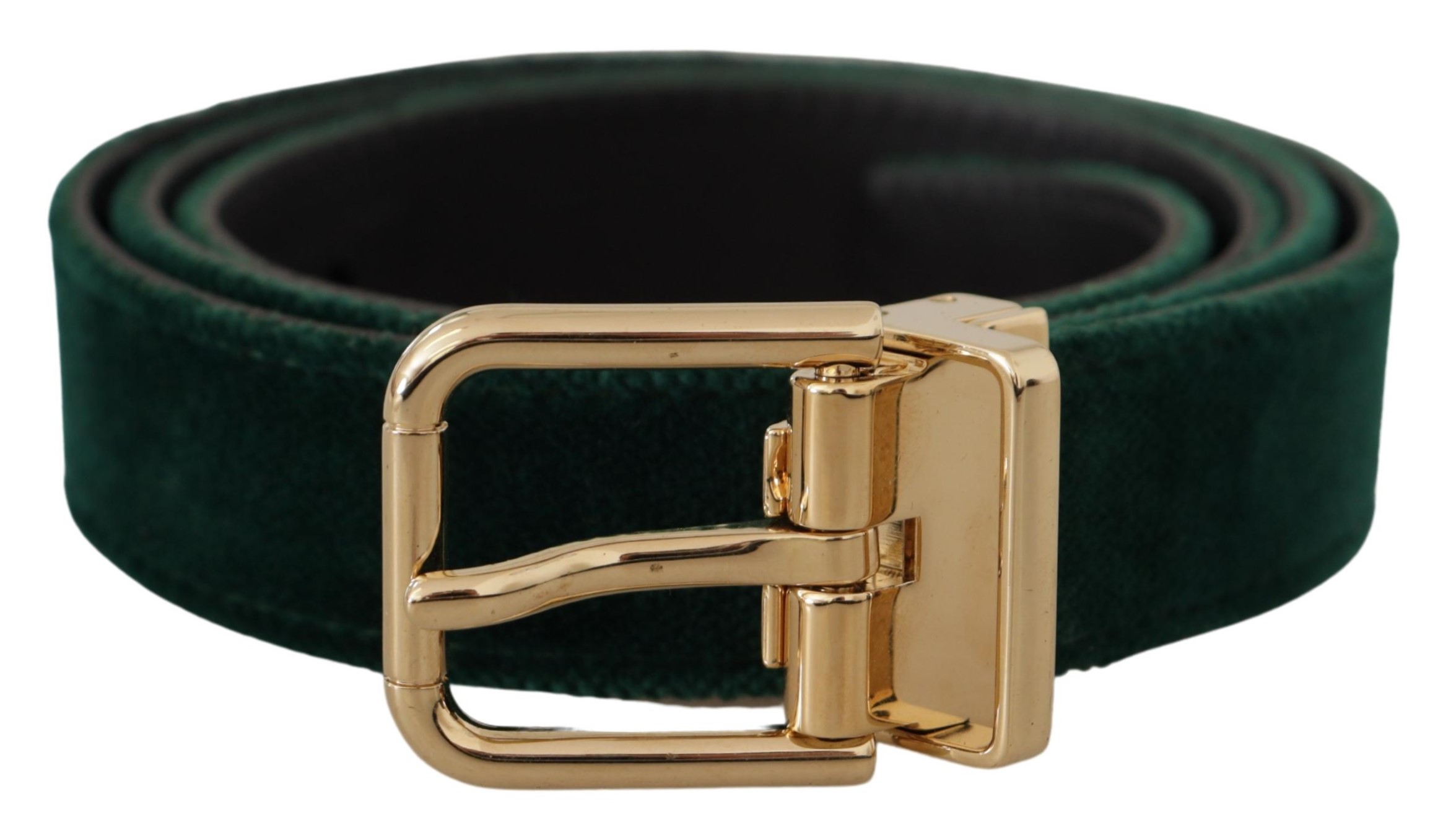 Dolce & Gabbana Mens Green Velvet Leather Gold Metal Logo Belt - Size 85 cm