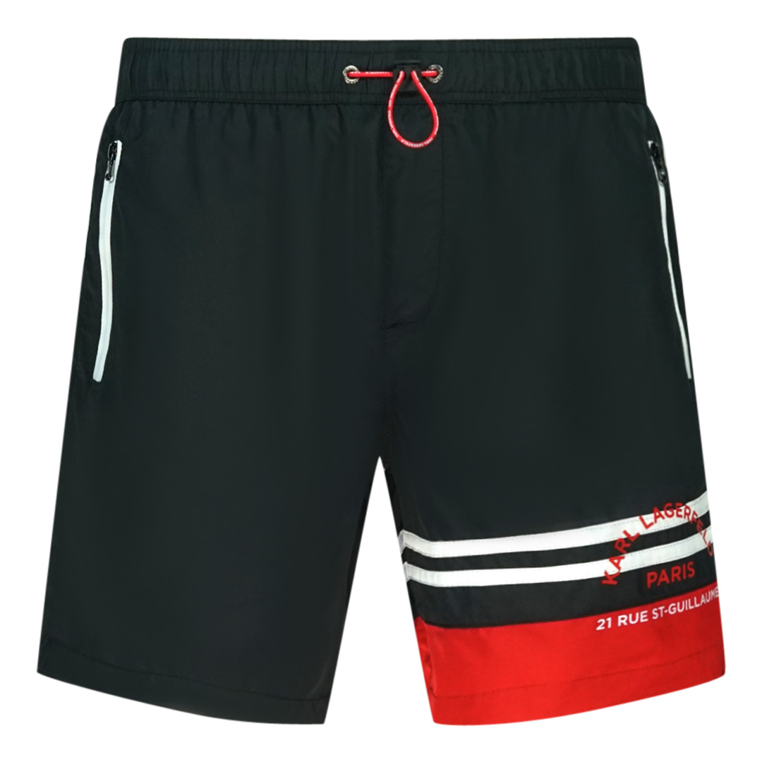Thumbnail - Karl Lagerfeld Bademode Rue Street Farbblock Logo Schwarze Badehose