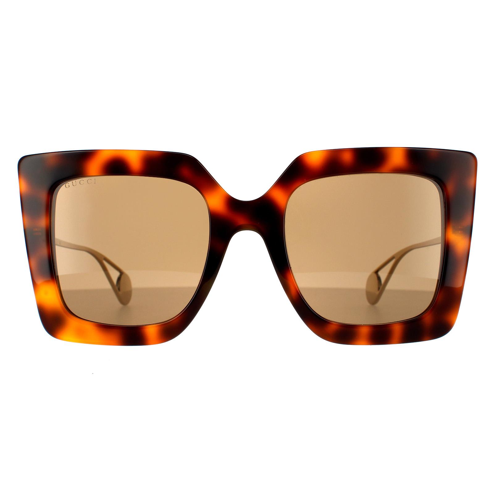 Gucci Square Womens Havana and Gold Brown Sunglasses - One Size