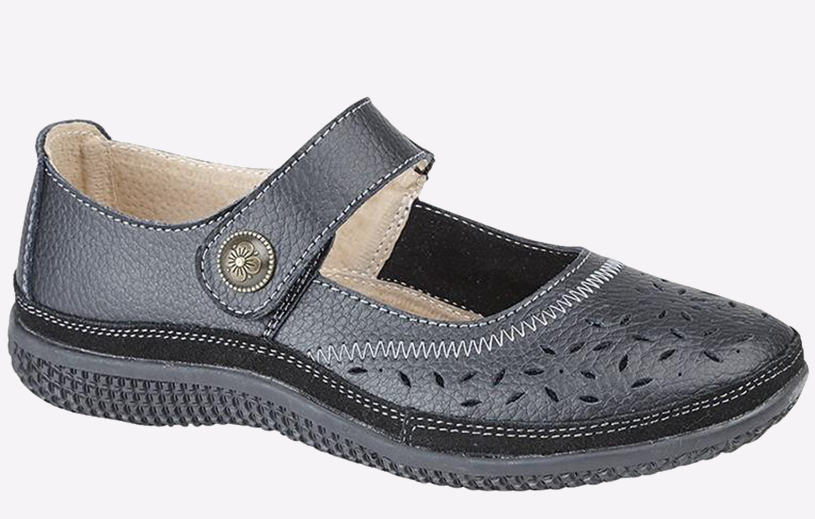 Boulevard Ontario Perforated Bar Leather Womens - Black - Size UK 3