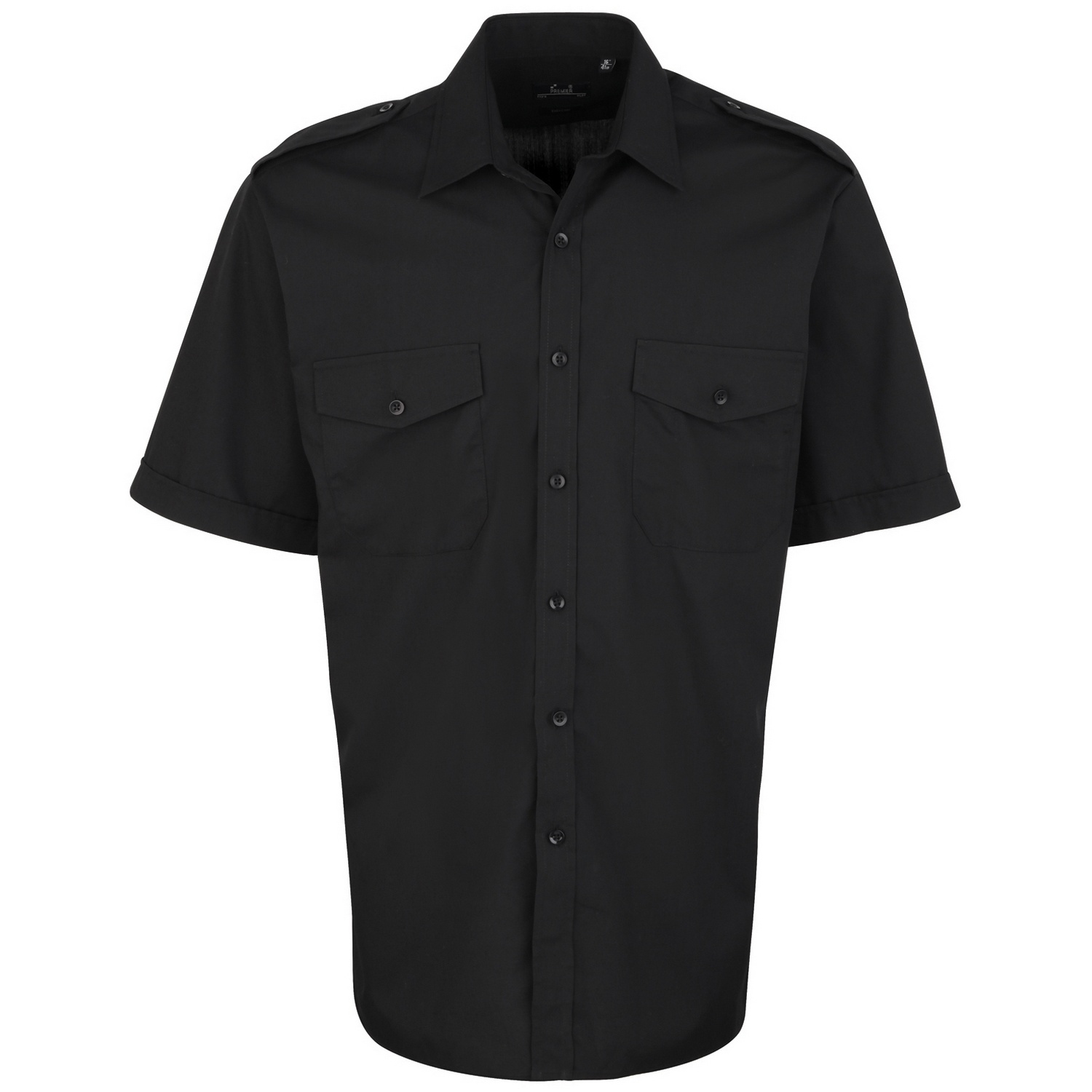Premier Mens Short Sleeve Pilot Plain Work Shirt (Black) - Size 16R