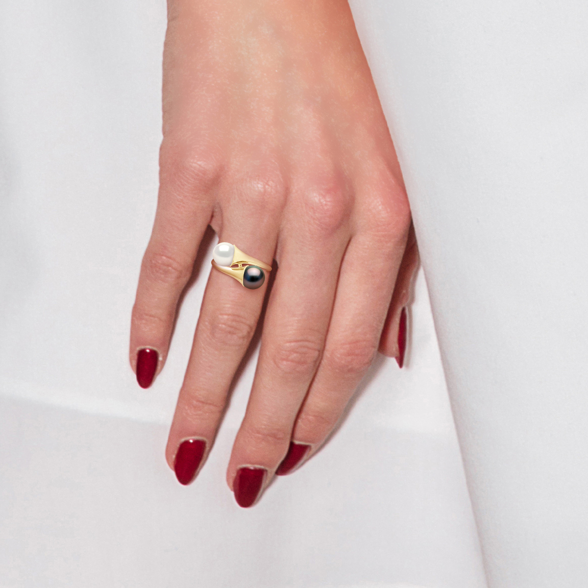 Diadema Ring You & Me i gult guld Äkta sötvattenspärlor och Tahitipärlor Vit dam – bild 2