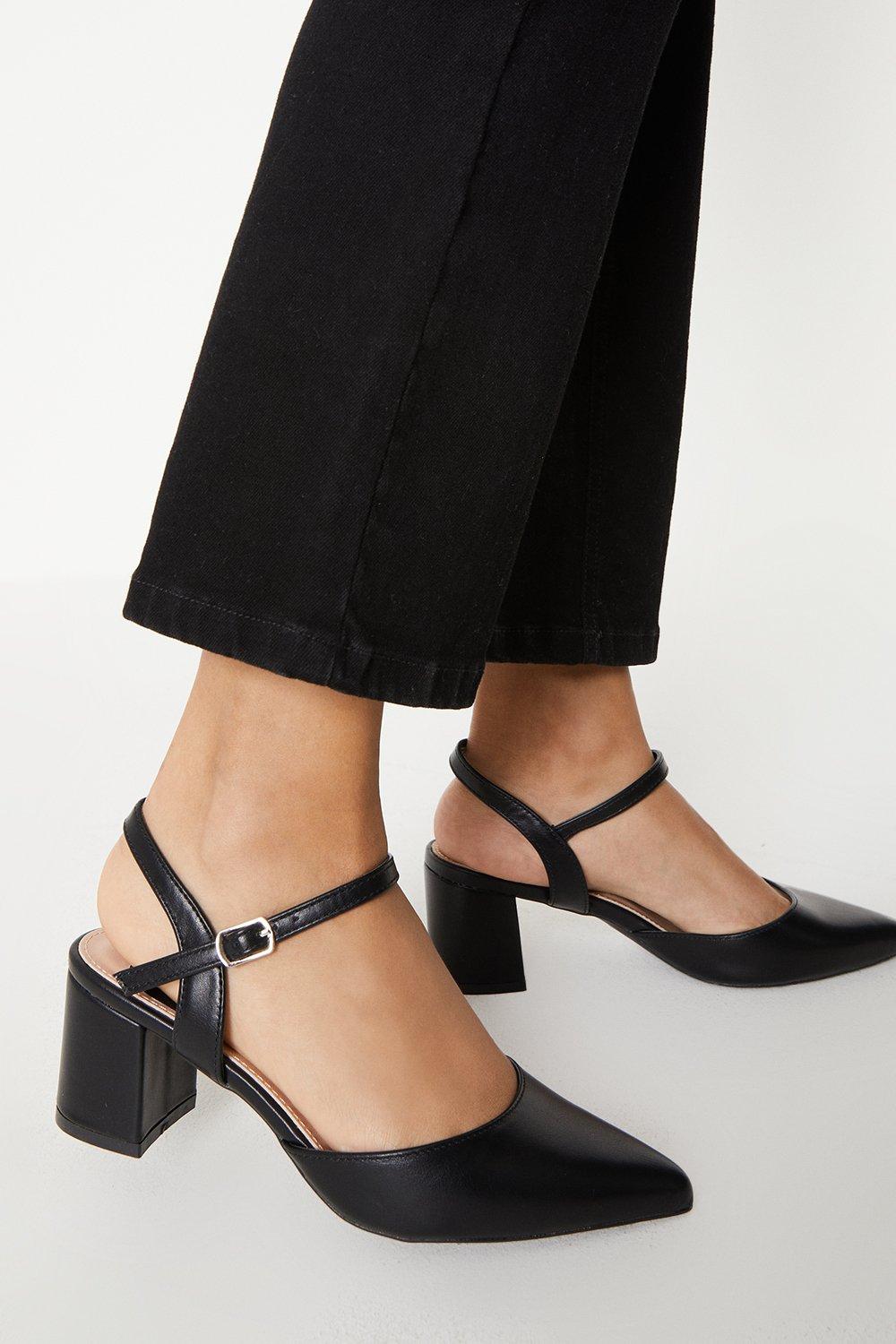 Wallis Womens Delphie Open Back Pointed Low Block Heel Court Shoes - Black - Size UK 7
