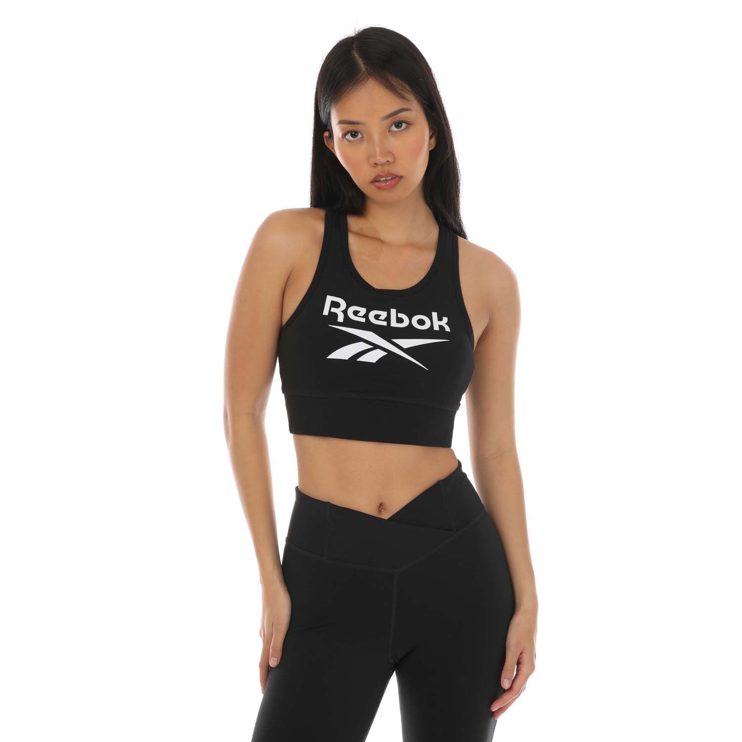 Reebok Womens Identity Sports Bra in Black Cotton - Size UK 12-14 (Womens)