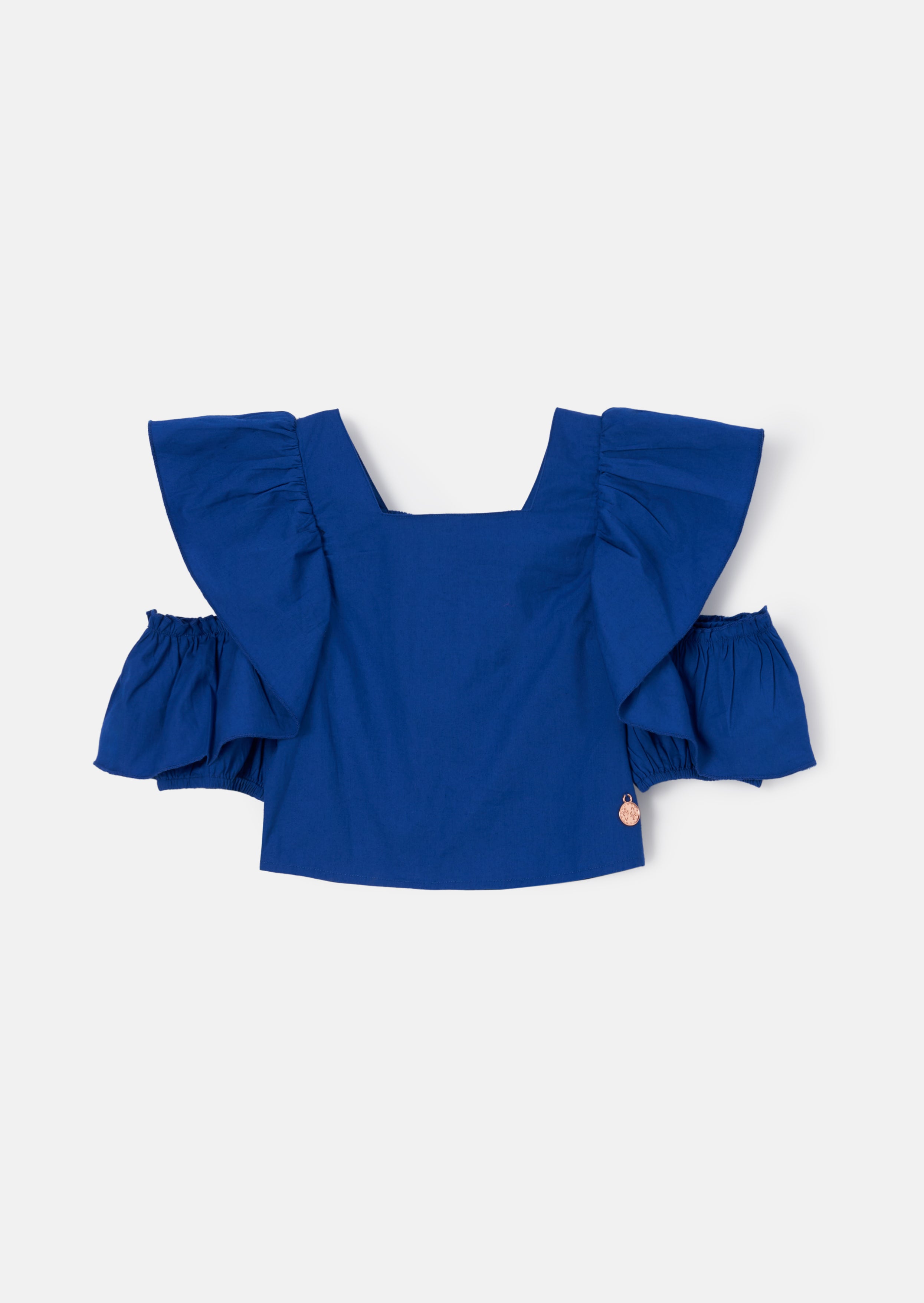 Angel & Rocket Girls Nicole Cobalt Ruffle Shoulder Top - Blue - Size 3Y