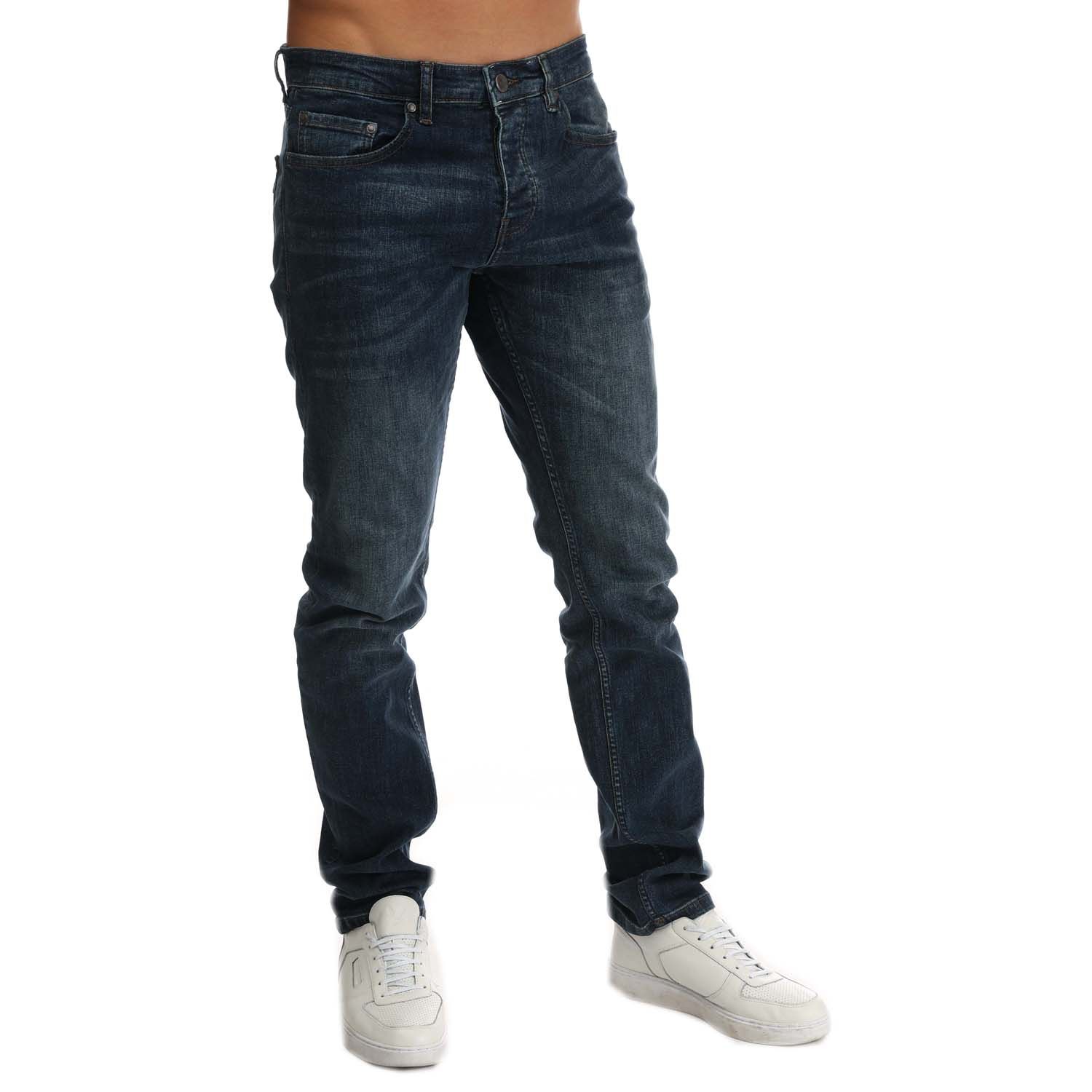 Weekend Offender Mens Tapered Fit Jeans in Blue Cotton - Size 38 Short