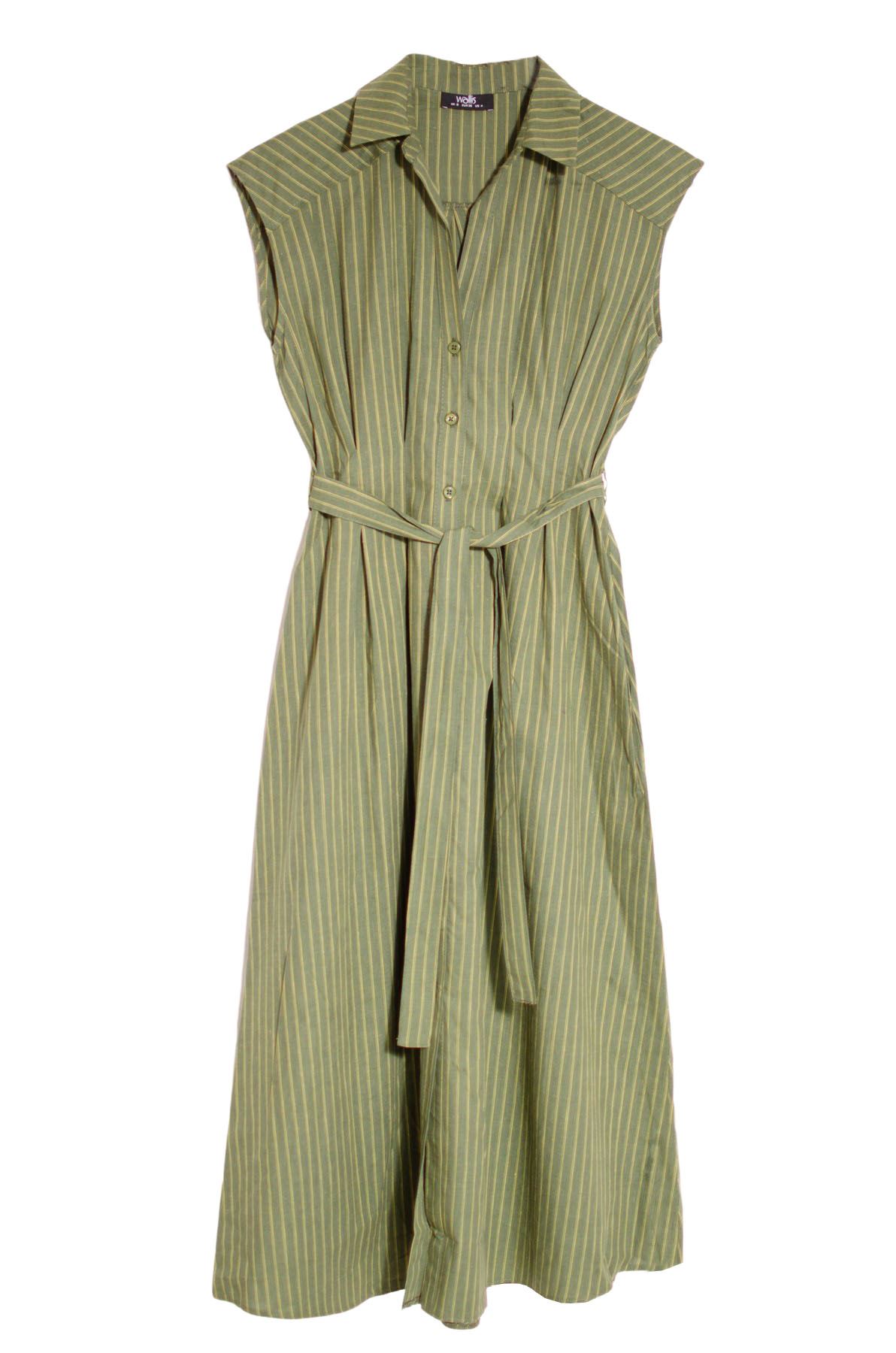 Wallis Womens Sleeveless Button Down Dress - Green Viscose - Size 18 UK