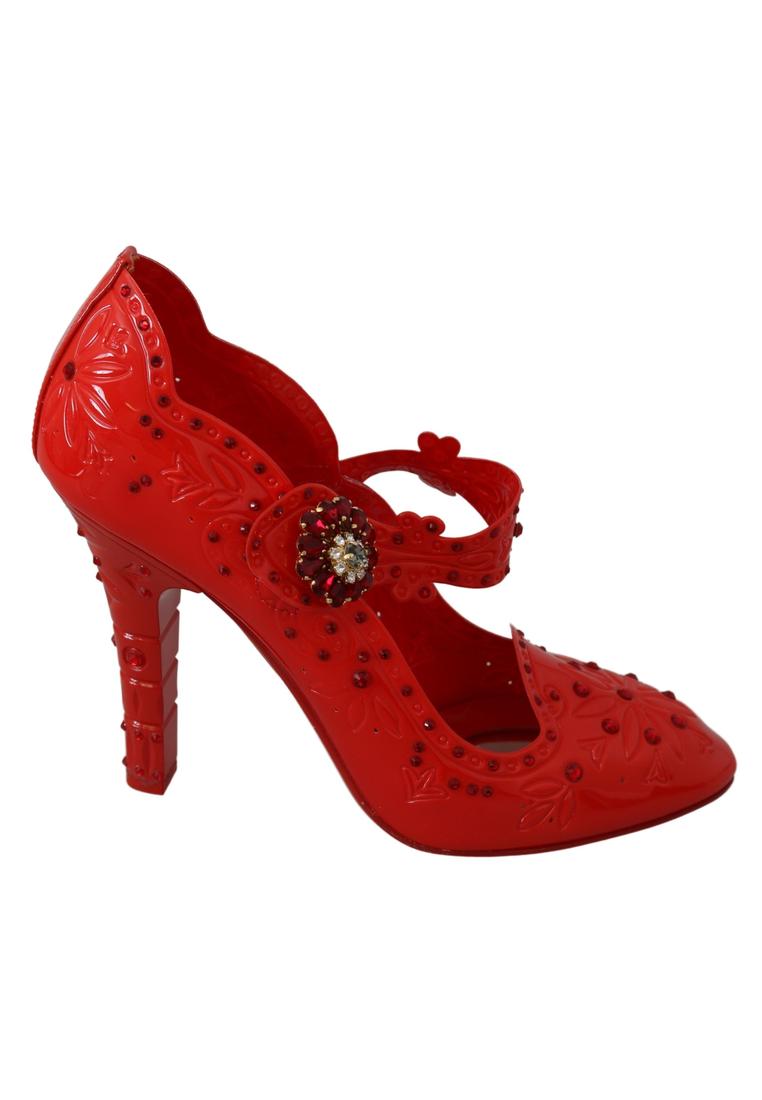 Dolce & Gabbana WoMens Red Floral Crystal CINDERELLA Heels Shoes - Size EU 40