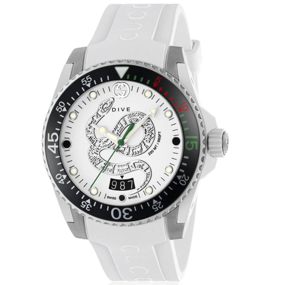 Gucci YA136330 Dive Weiß Schlange Motiv Zifferblatt Herrenuhr