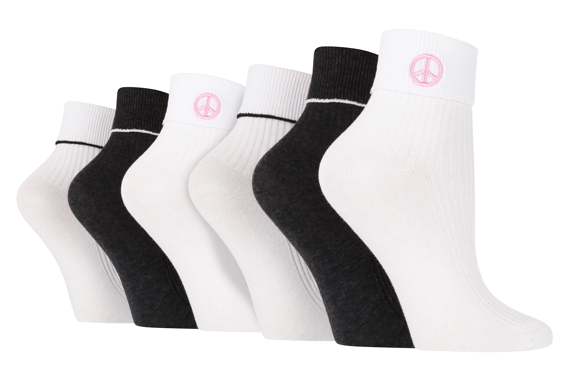 Thumbnail - 6 Paar Damen Lounge Turn Cuff Socken | Wildfeet | Knöchel stricken bestickte Socken - Frieden