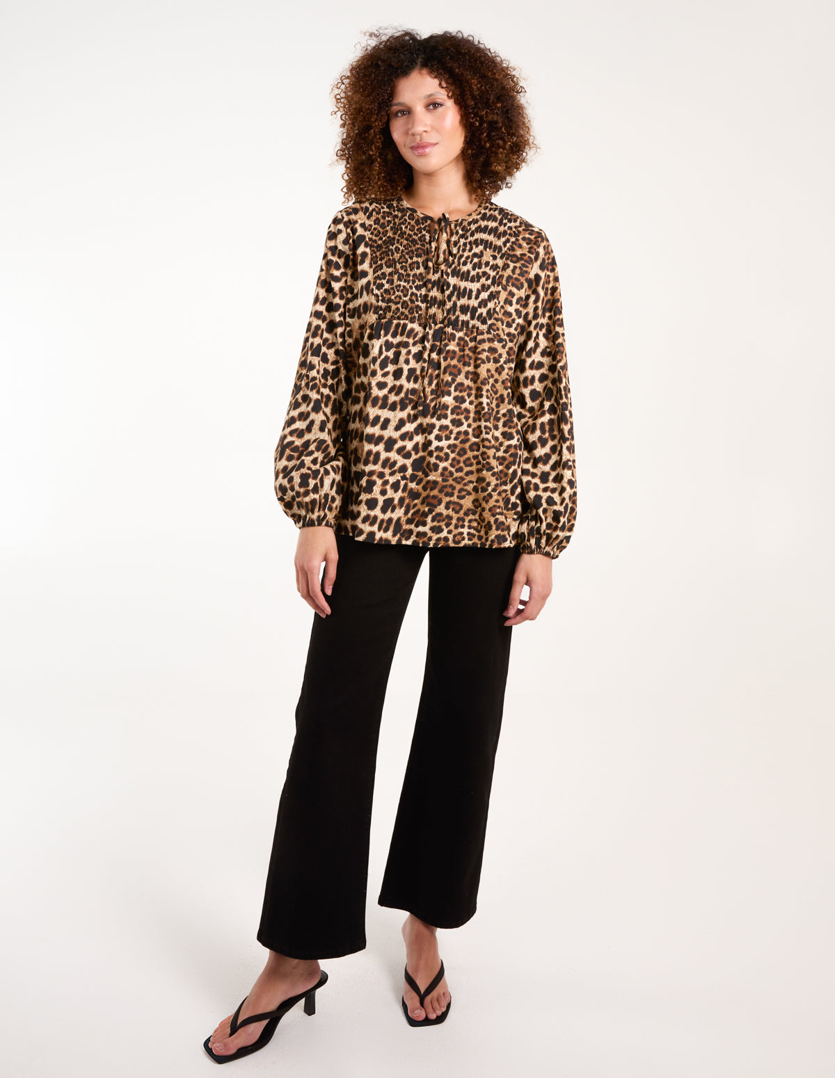 Blue Vanilla Womens Shirred Front Tie Neck Blouse - Brown - Size Small