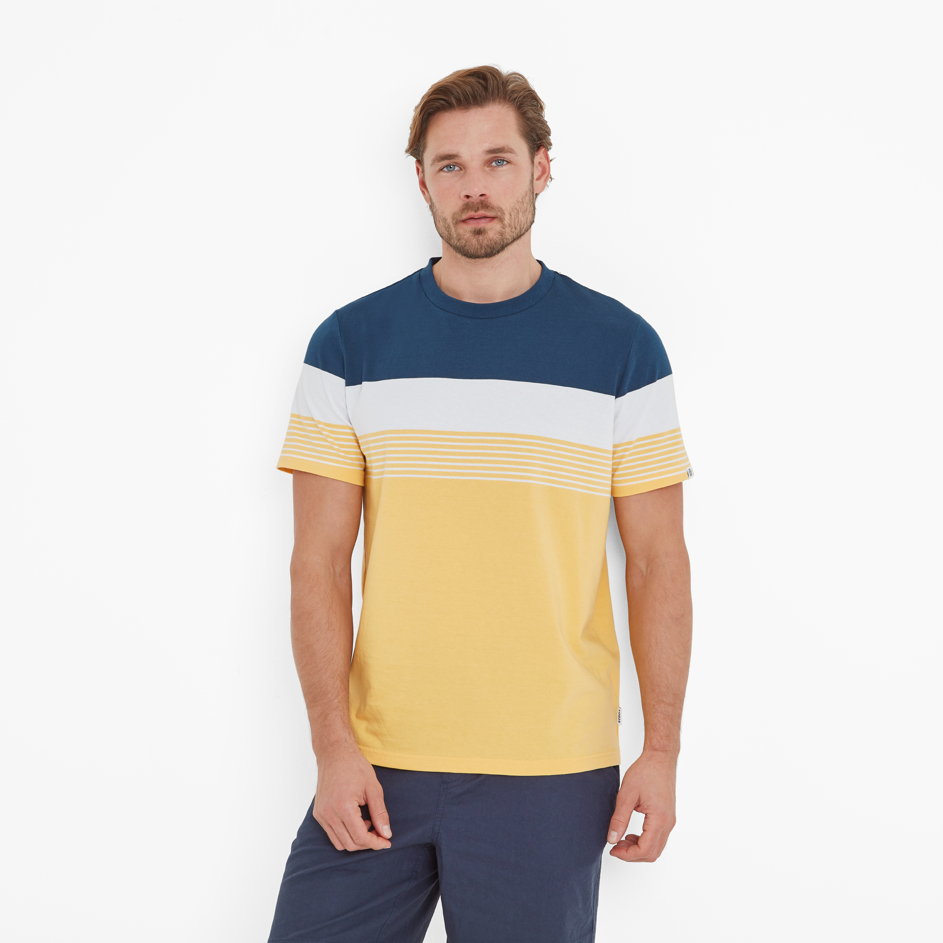 TOG24 Farndon Mens T-Shirt - Inky Blue/Sunflower - Dark Blue Cotton - Size Large