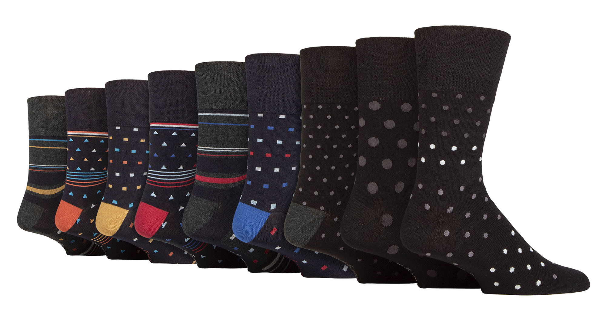 Thumbnail - 9 Pack Herren Bambus Socken | Gentle Grip | Extra Wide Loose Top nicht elastische Socken - SOMRM091011