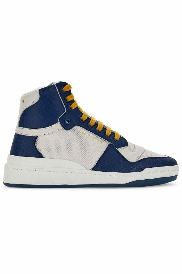 Thumbnail - Saint Laurent Blaue Kalbsleder Mid-Top Sneaker