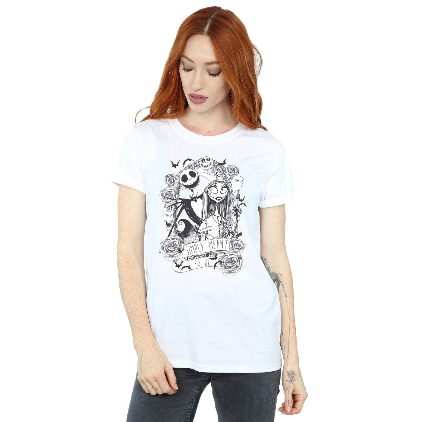 Disney Womens/Ladies Nightmare Before Christmas Simply Meant To Be Cotton Boyfriend T-Shirt (White) dam – bild 2