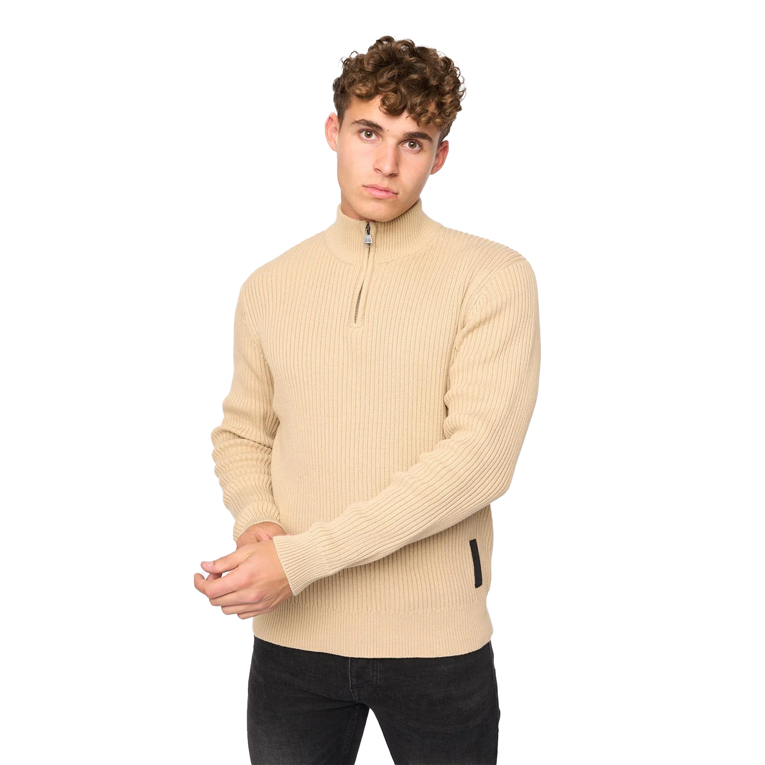 Thumbnail - Crosshatch - "Havaline" Pullover mit kurzem Reißverschluss für Herren (Weizen)
