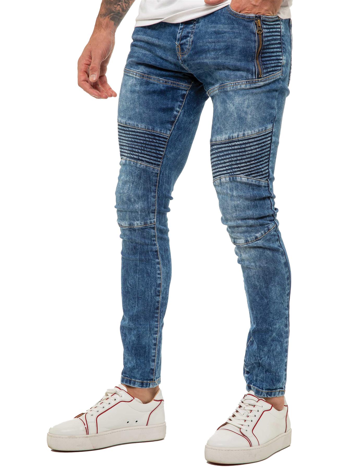 Enzo | Heren Skinny Stretch Biker Jeans - Blauw
