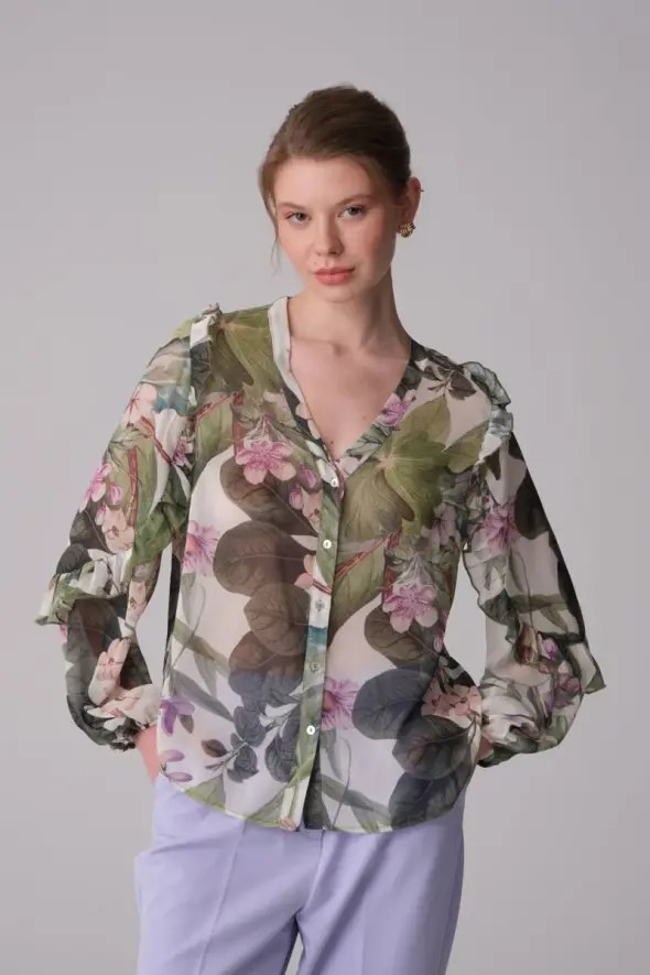 Gusto Womens Floral Print Shirt - Green - Size X-Small