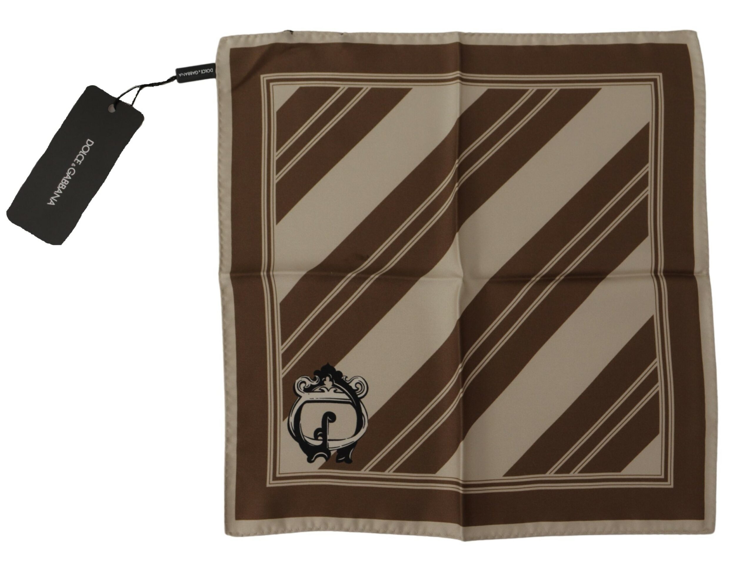 Dolce & Gabbana Mens Brown Stripes DG Logo Square Handkerchief Scarf Silk - One Size