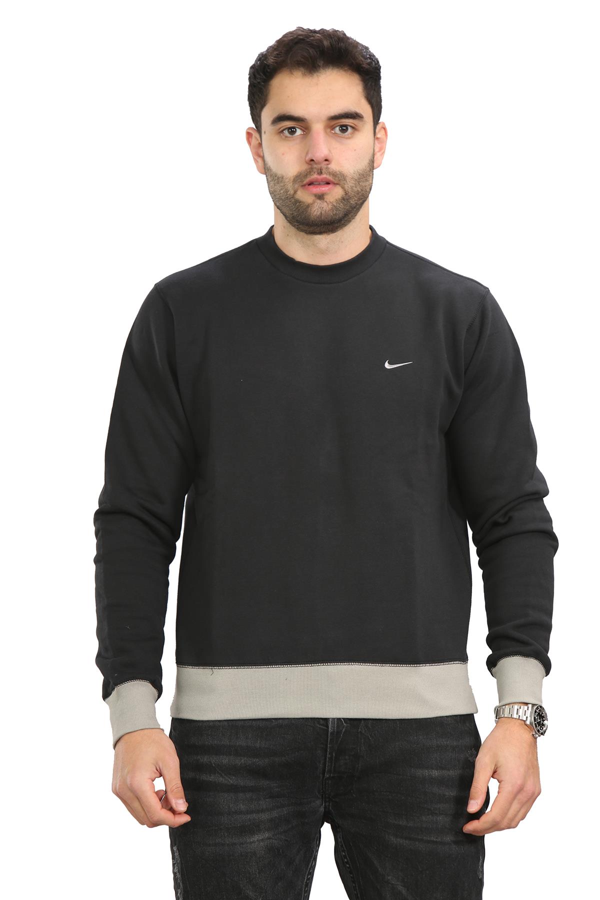 Thumbnail - Nike Herren Sweatshirt mit Rundhalsausschnitt und Kontrastsaum Schwarz
