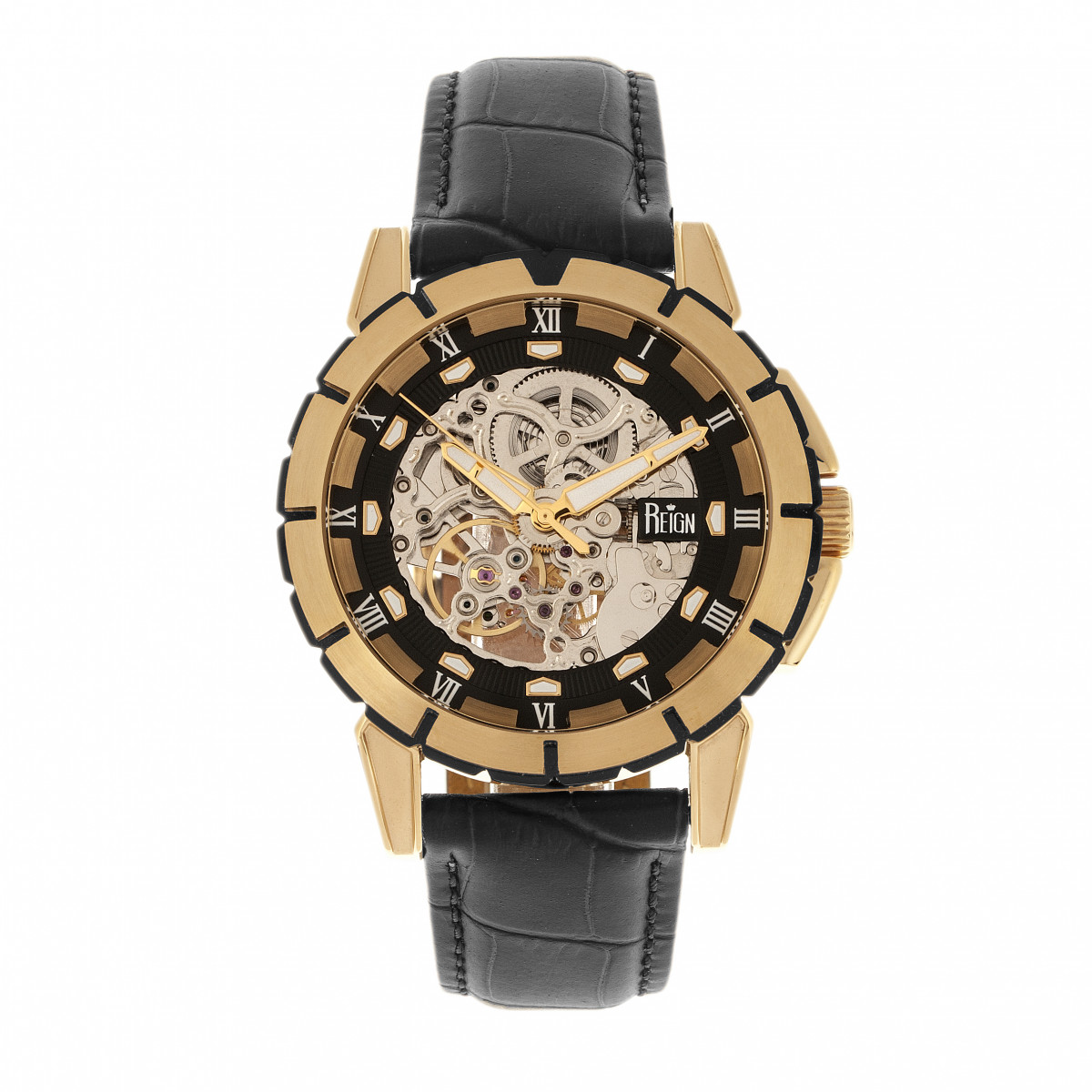 Thumbnail - Reign Philippe Automatik-Skelettuhr mit Lederarmband