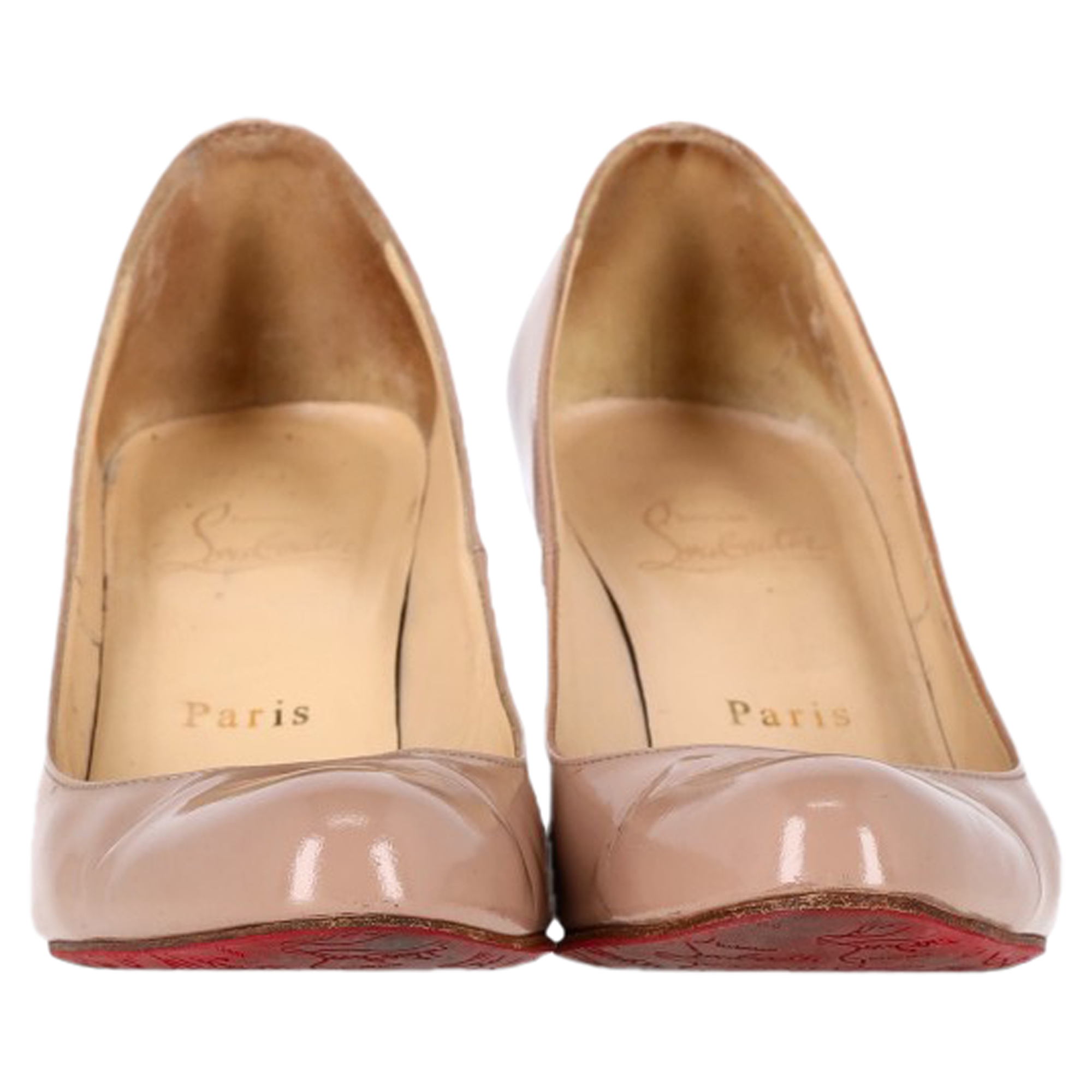 Christian Louboutin Dolly 85 pumps med rund tå i nude lackläder 2