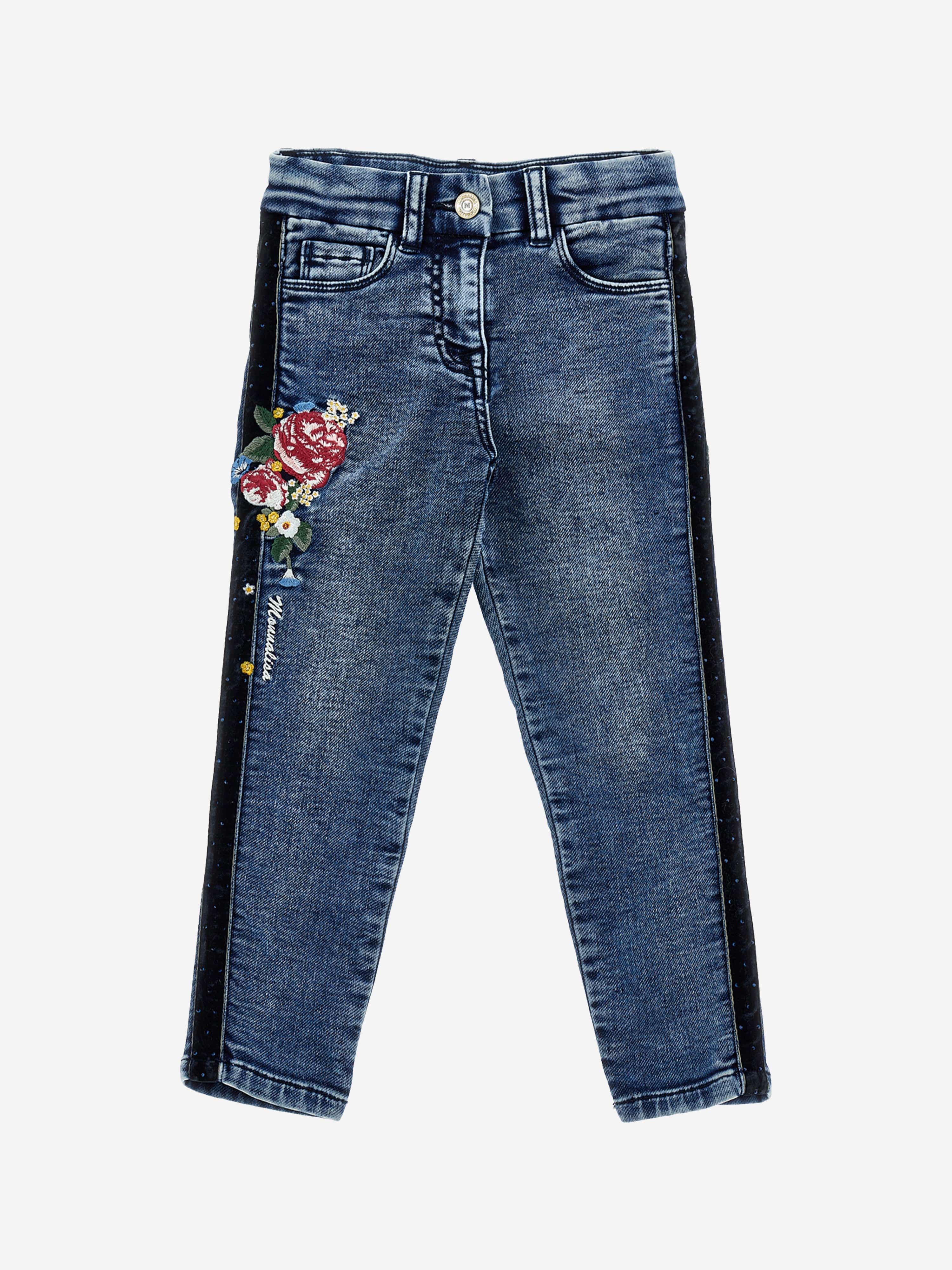 Monnalisa Meisjes Borduursel Denim Stretch Jeans in Blauw