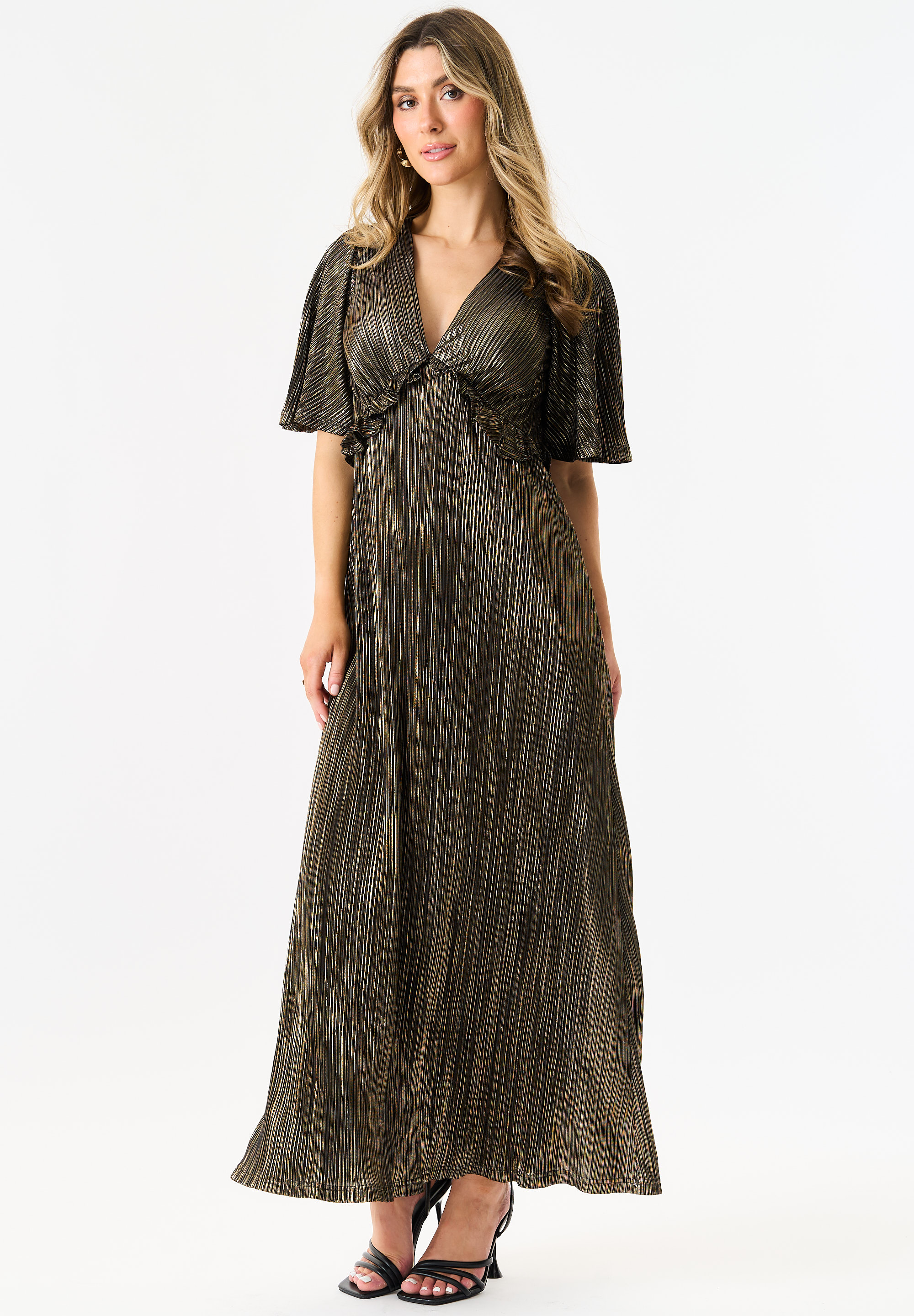 Gini London Metallic Plisse Maxi Dress maxiklänningar dam – bild 2