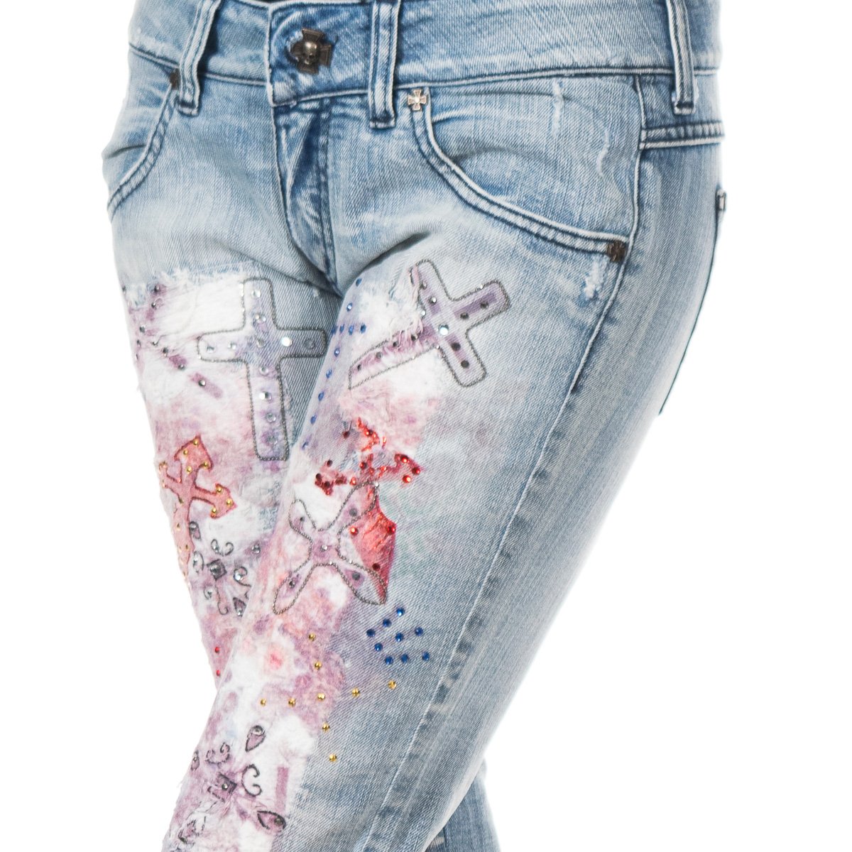 Met Långa denimbyxor med rippad effekt och smal nederkant F054176 kvinna dam – bild 2