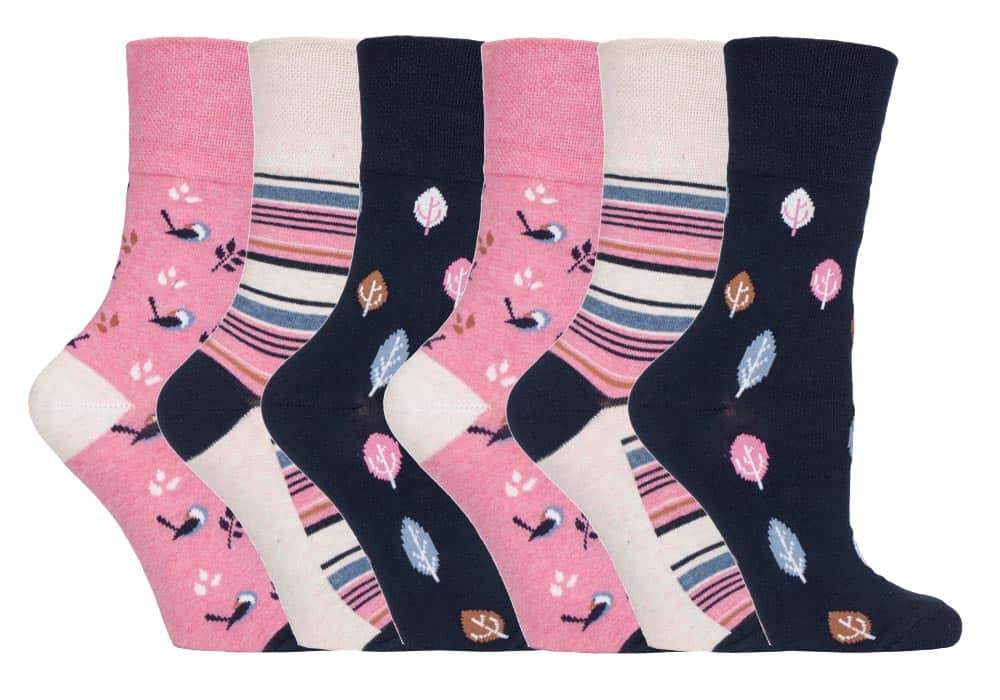Gentle Grip Womens - 6 Pairs Ladies Non Elastic Socks - GG168 - Pink Cotton - Size UK 4-8