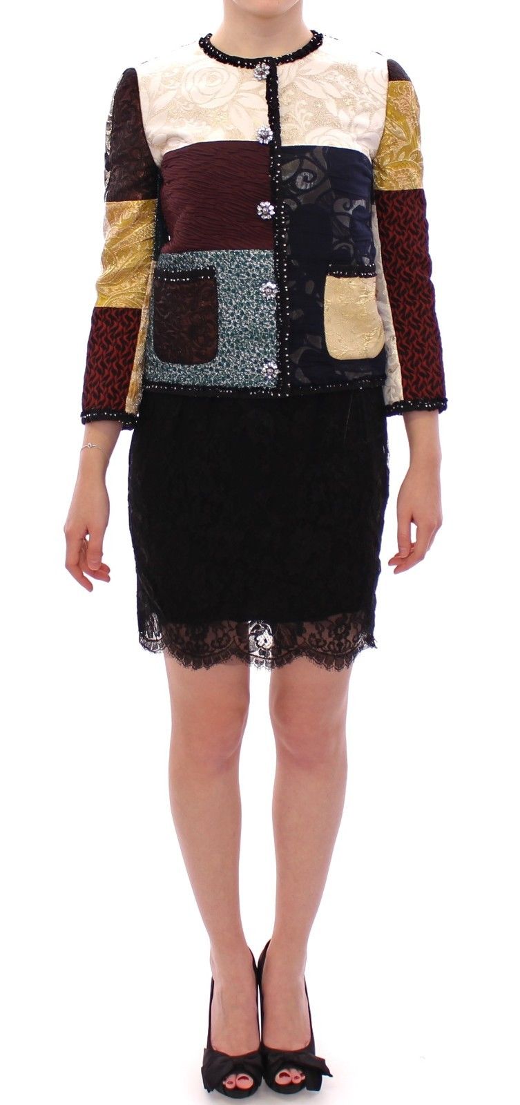 Thumbnail - Dolce & Gabbana Patchwork Barocke Kristalljacke Mantel